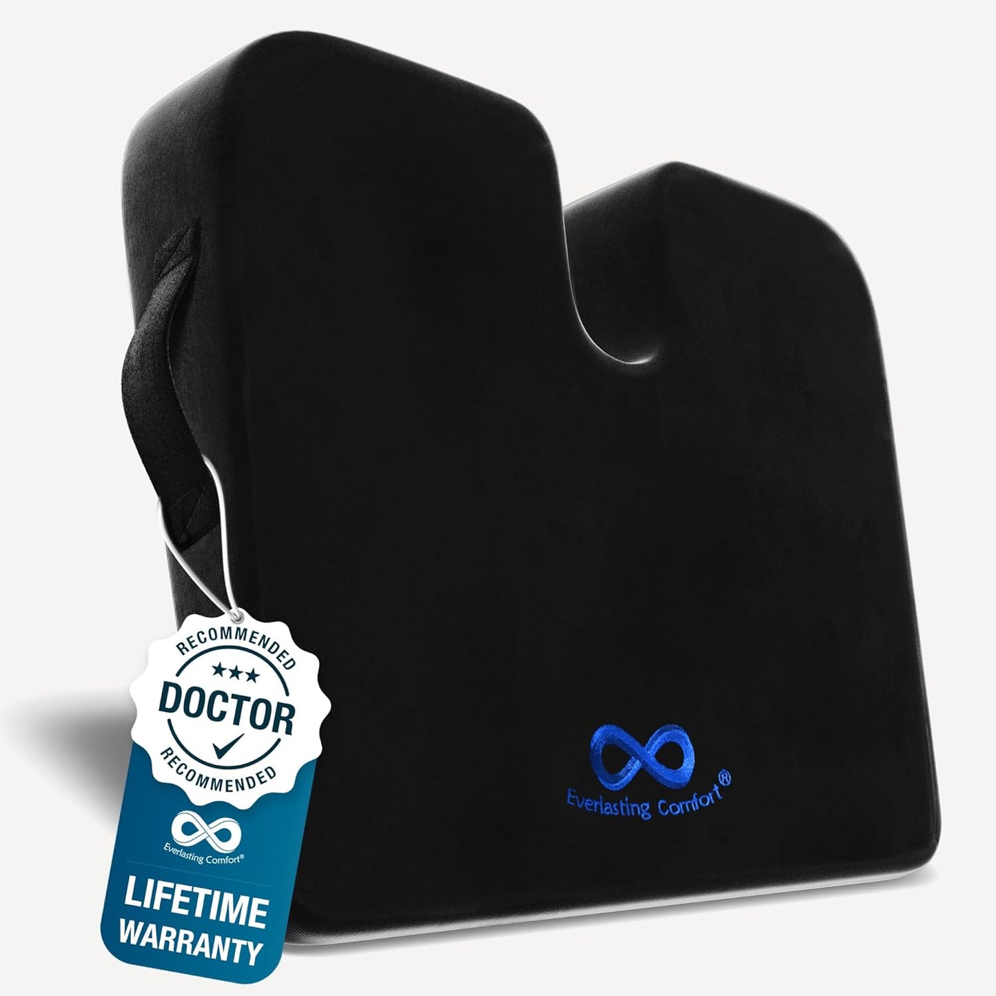 Everlasting Comfort Memory Foam Seat Cushion - Office Chair Cushion for Work, Travel, Car Support Pillow for Driving - Portable Seat for Chairs and Desks - Coussin Chaise - Black