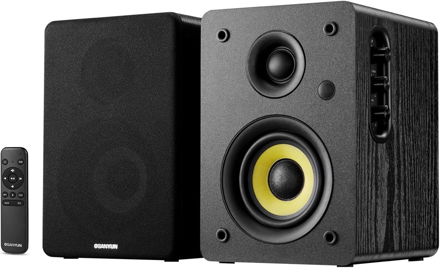 Sanyun SW208 3" Active Bluetooth 5.0 Bookshelf Speakers – 60W Carbon Fiber Speaker Unit - Built-in 24bit DAC - Dynamic 3D Surround Sound – 2.0 Computer PC Monitor Gaming Speakers (Pair, White)