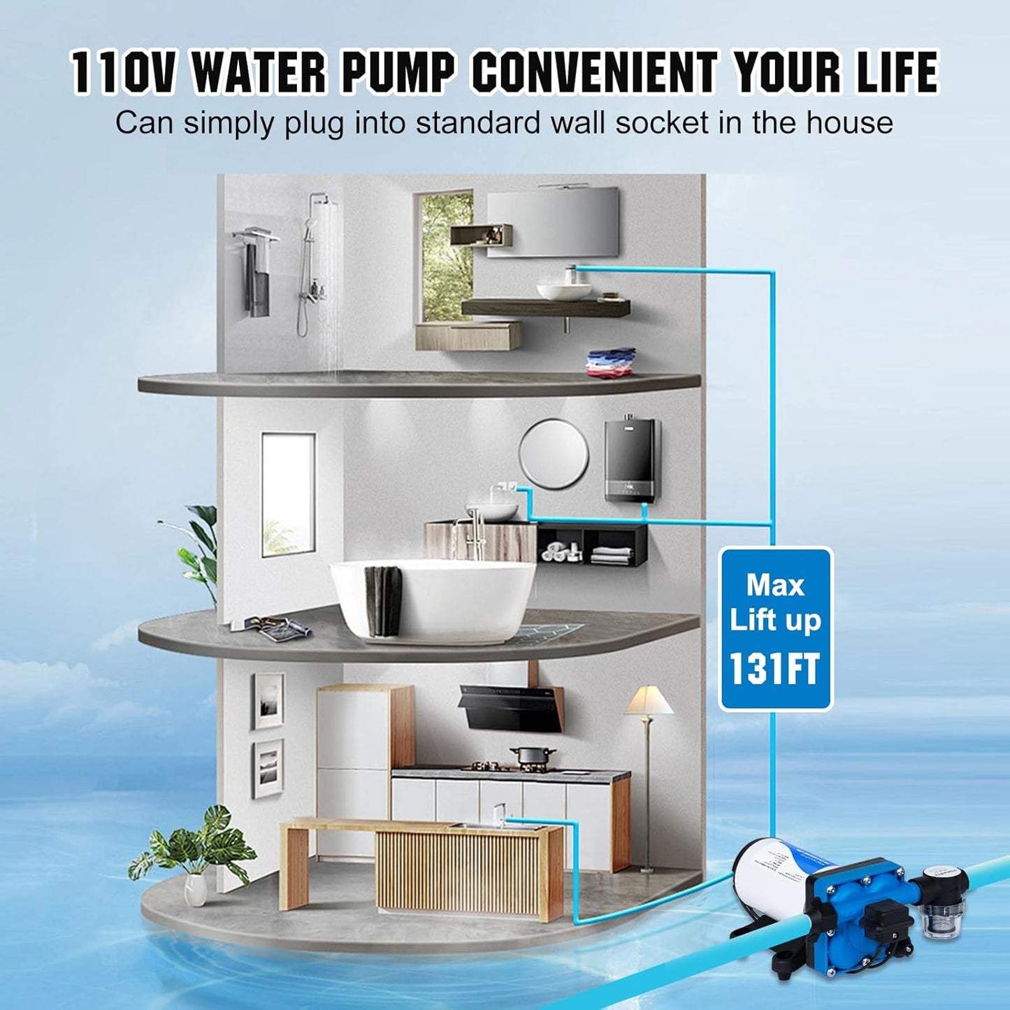 DC HOUSE 12V RV Fresh Water Pump 3.0GPM 45 PSI 12Volt DC Water Pressure Diaphragm Pump On Demand for Camper Trailer Off-Grid Cottage Yacht House