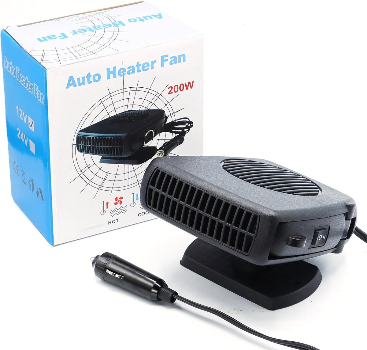 12V Portable Car Heater and Defroster | 200W Windshield Defogger | Cigarette Lighter Plug Car Heater | 360 Degree Rotating Auto Heater | Compact Vehicle Heating Fan - PuriLite