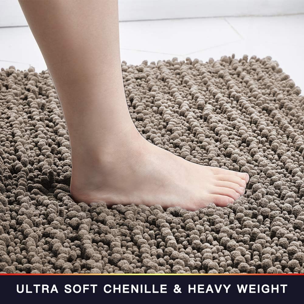 Walensee Bathroom Rug Non Slip Bath Mat (24x17 Inch Blush) Water Absorbent Super Soft Shaggy Chenille Machine Washable Dry Extra Thick Perfect Absorbant Best Small Plush Carpet for Shower Floor