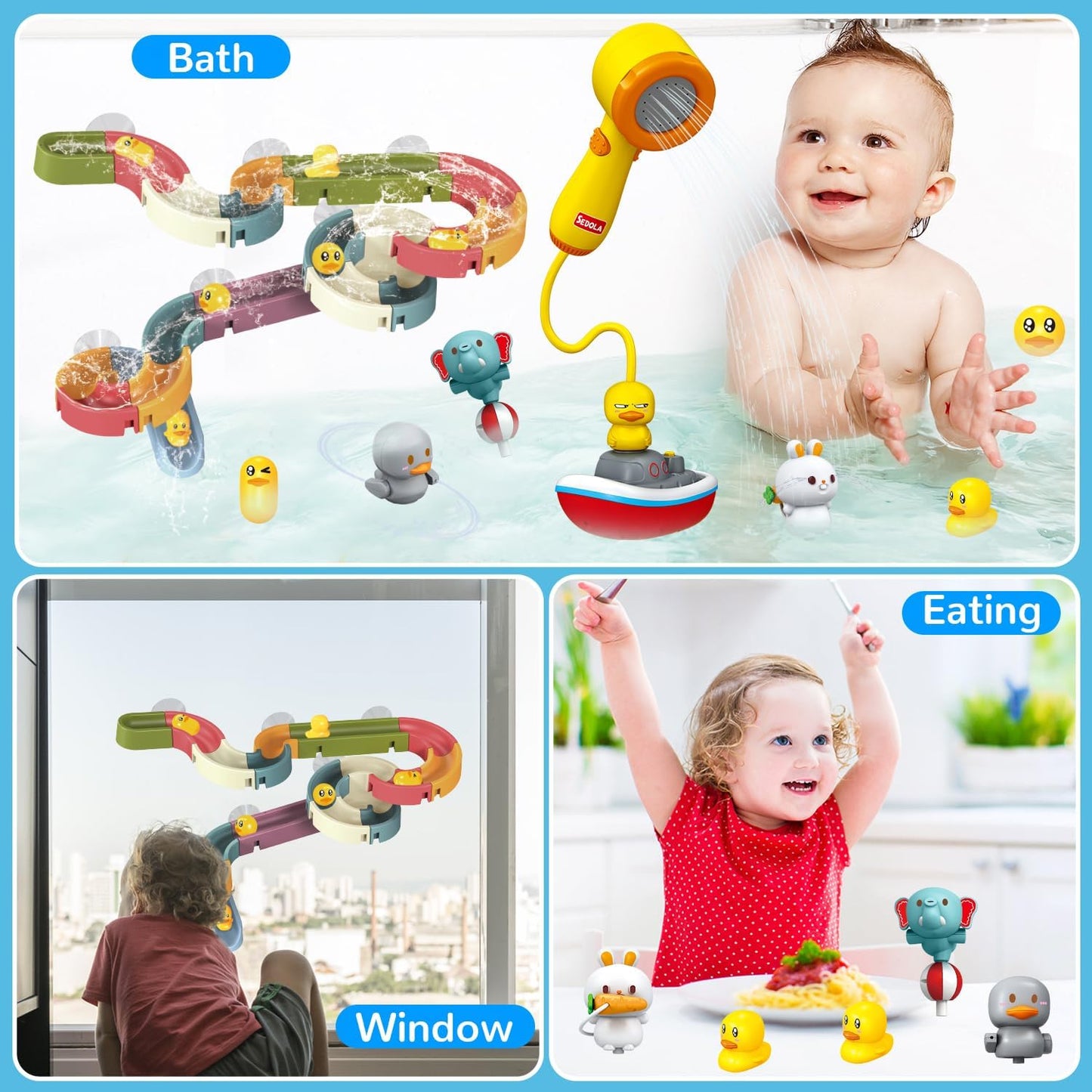 Mostop Baby Bath Toys, Duck Slide Baby Bathtub Toys for Kids Ages 3-8, Toddler Tub Toys DIY Slippery Slide Track Toy with 6 Ducks, A Boat, Fun Toddler Shower Toys Birthday Gift for Boys Girls