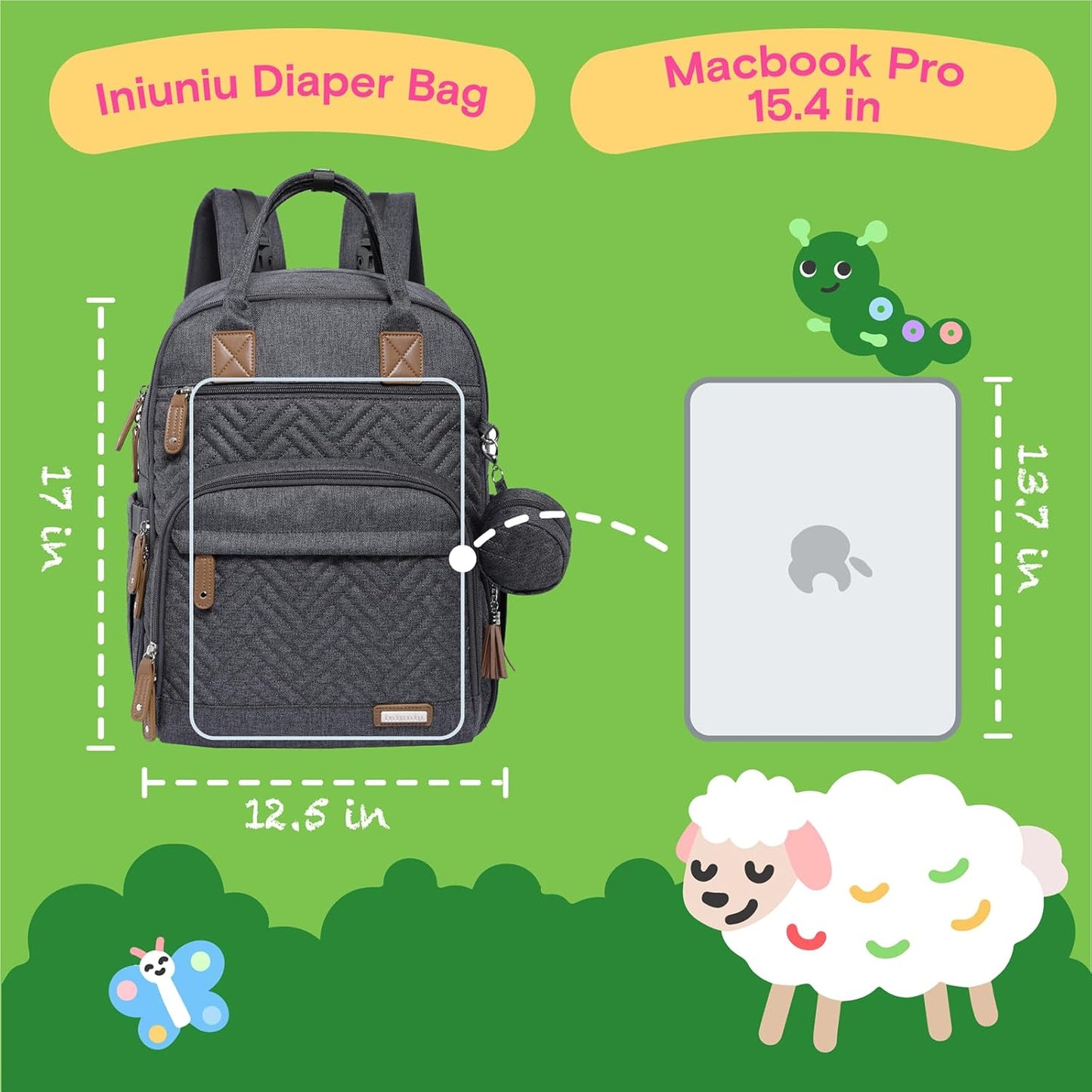 Diaper Bag Backpack, iniuniu Large Baby Bags with Diaper Pouch, Washable Changing Pad, Pacifier Case and Stroller Straps