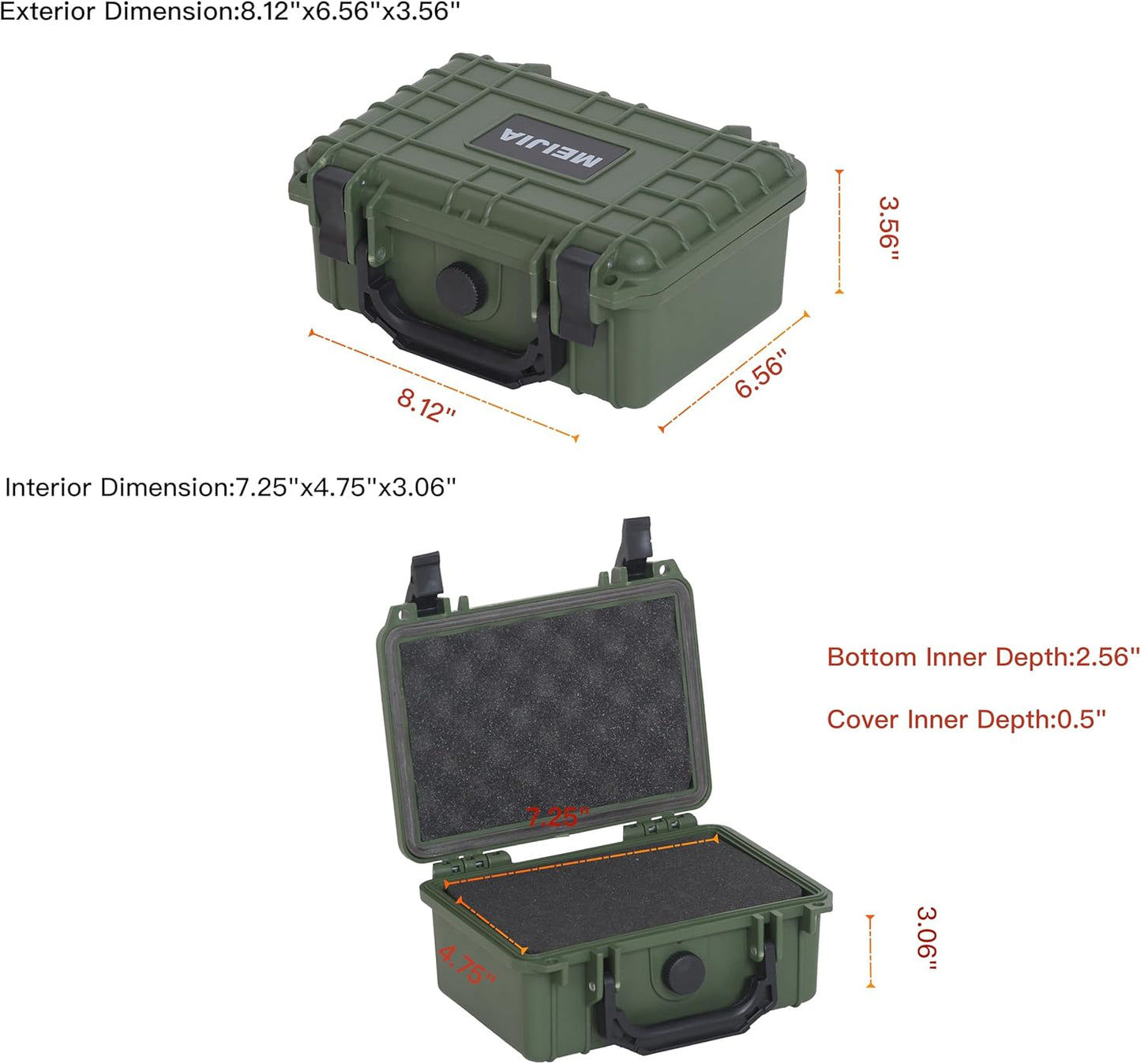 MEIJIA Portable All Weather Waterproof Protective Hard Case,Camera Case with Customizable Fit Foam, Fit use of Drones, Cameras, Equipments, 8.12"x6.56"x3.56" (Black)