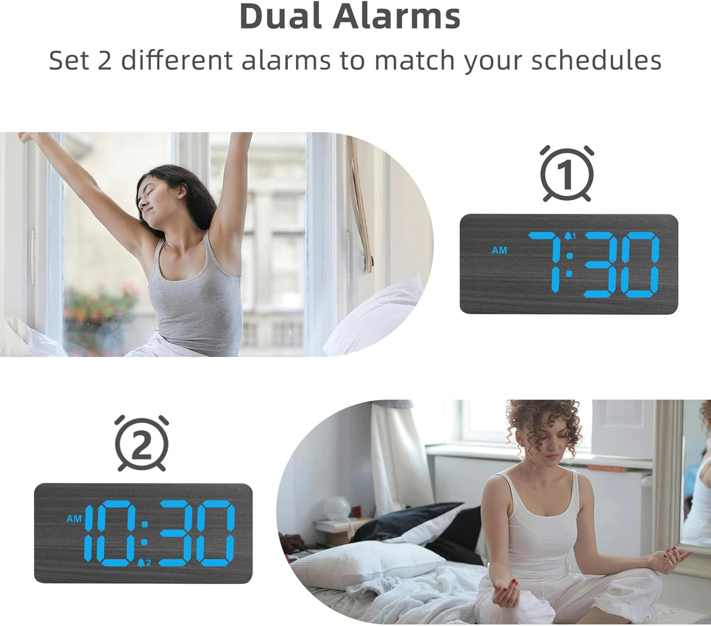 Purilite Select Wooden Digital Alarm Clock with Large LED Display