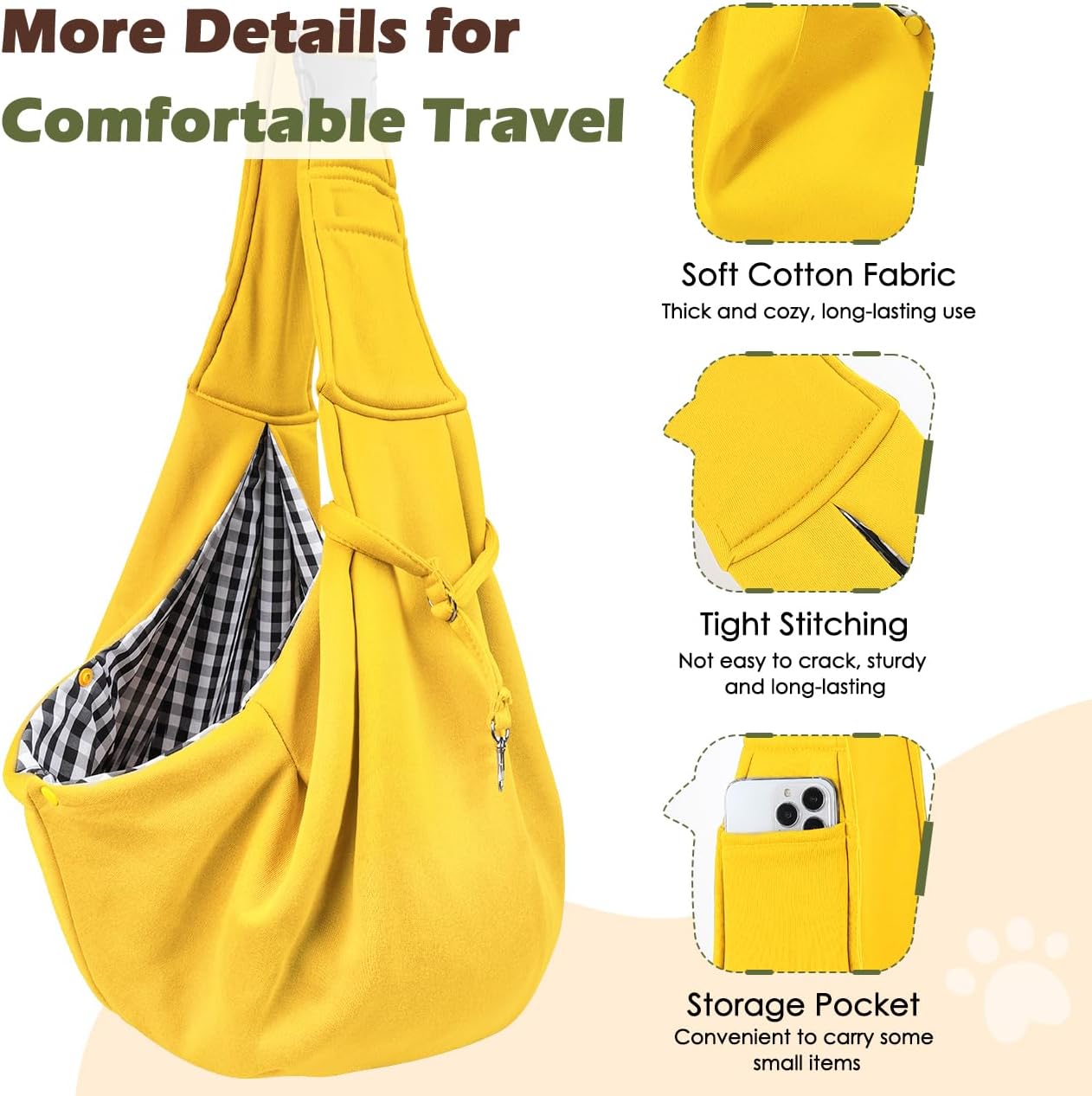 Pawaboo Small Dog Sling Carrier, Reversible Hands Free Dog Sling Carrier for Small Dogs and Cats, Puppy Sling Carrier with Adjustable Strap Buckle & Safety Harness, Puppy Essentials, Grey