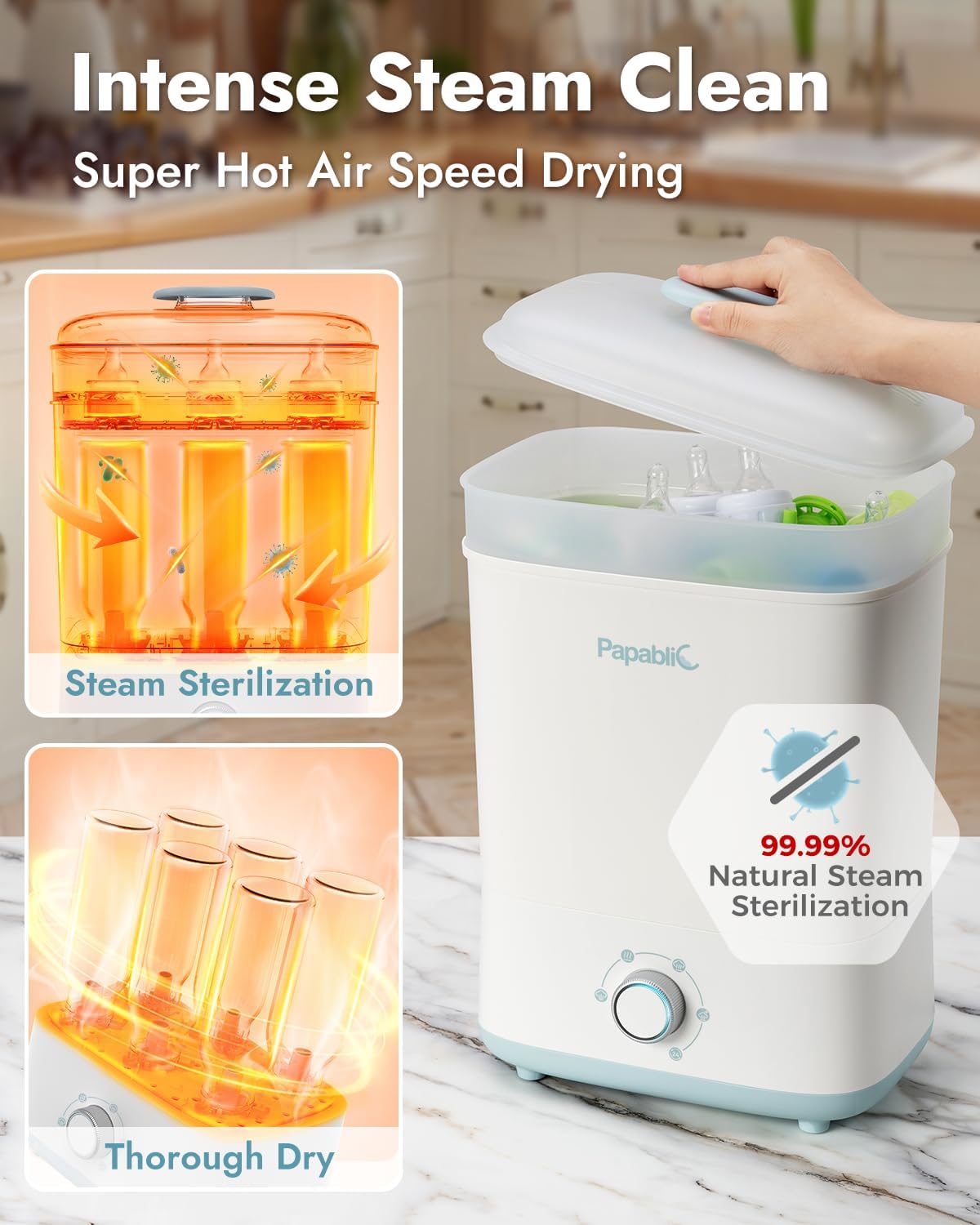 Papablic Baby Bottle Sterilizer and Dryer, 10 Bottles Large Capacity