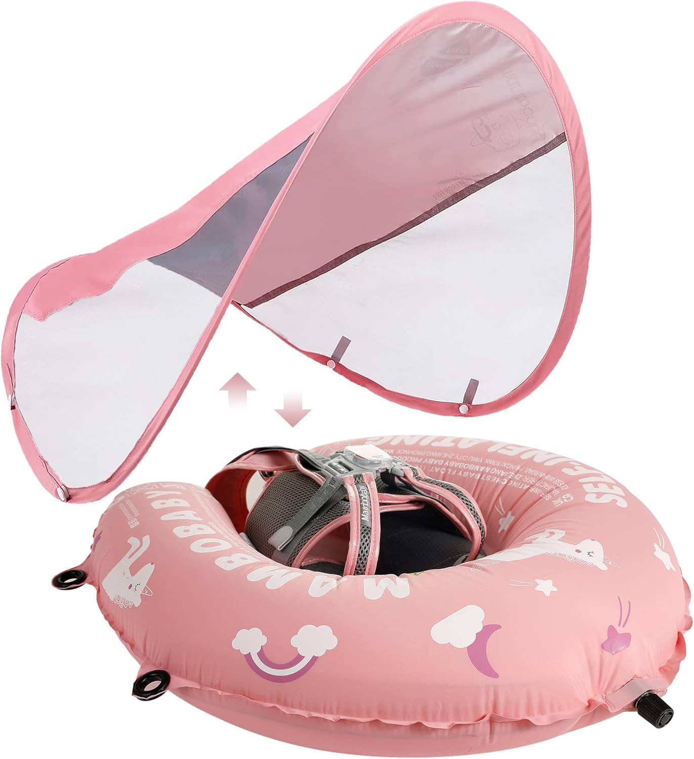 Mambobaby Baby Swim Float with Canopy, Non-Inflatable Solid Baby Float, Upgrade Soft Skin-Friendly Material Infant Swim Float