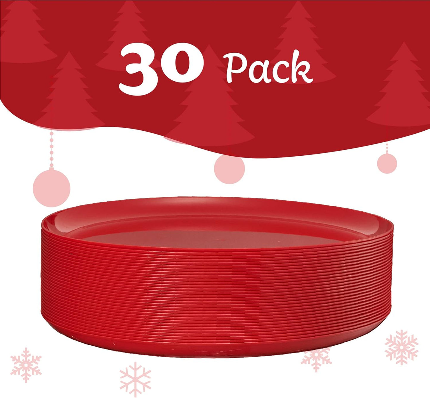 PLASTICPRO [30 Pack 10.7'' Christmass Green Plastic Party Plates Edge Collection Premium heavyweight Elegant Disposable Tableware Dishes
