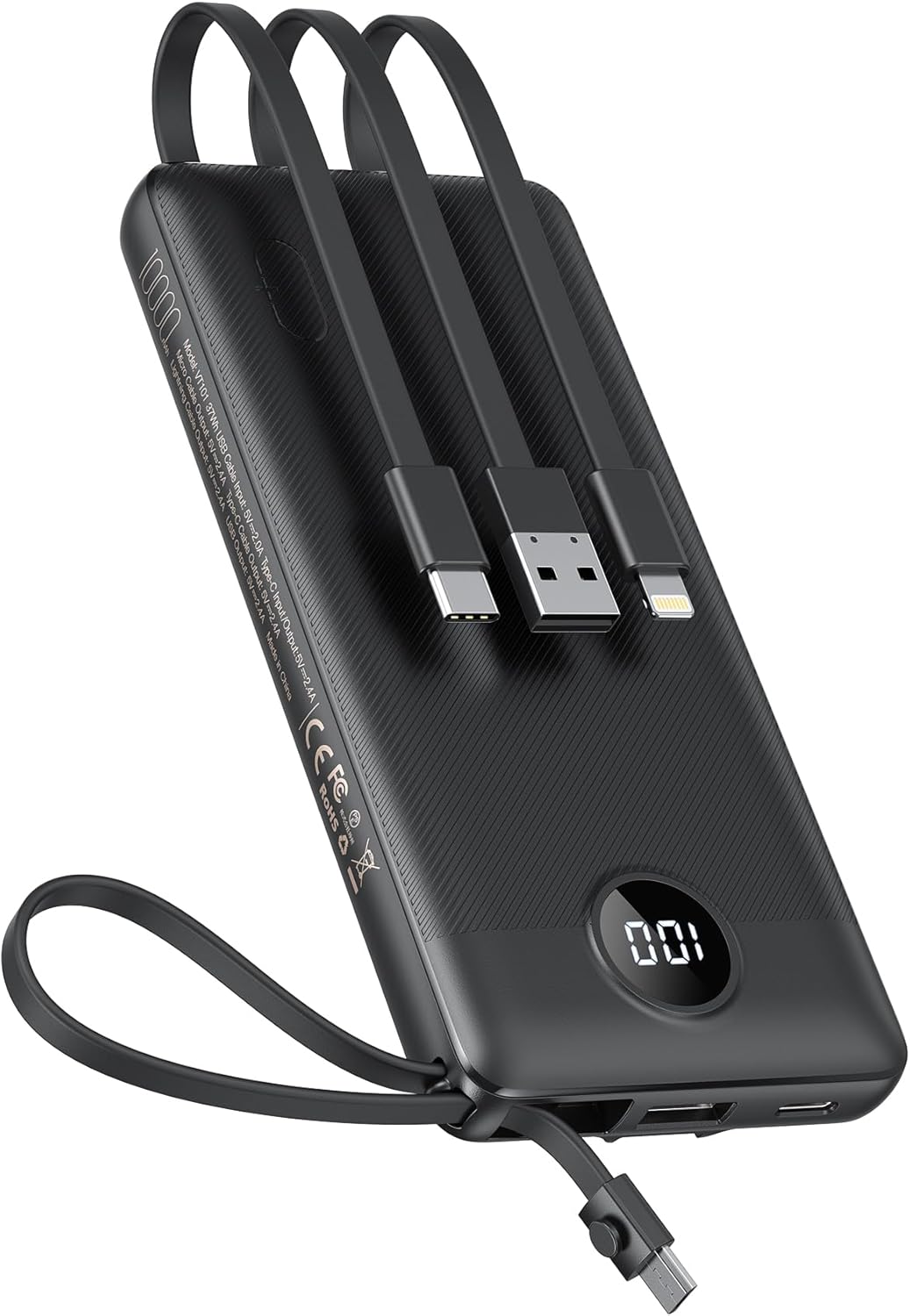 VEEKTOMX Power Bank with Built-in Cables 10000mAh Portable Charger for iPhone Slim Fast Charge USB C Battery Pack Travel Essentials Powerbank Compatible with iPhone, Samsung, Android, etc