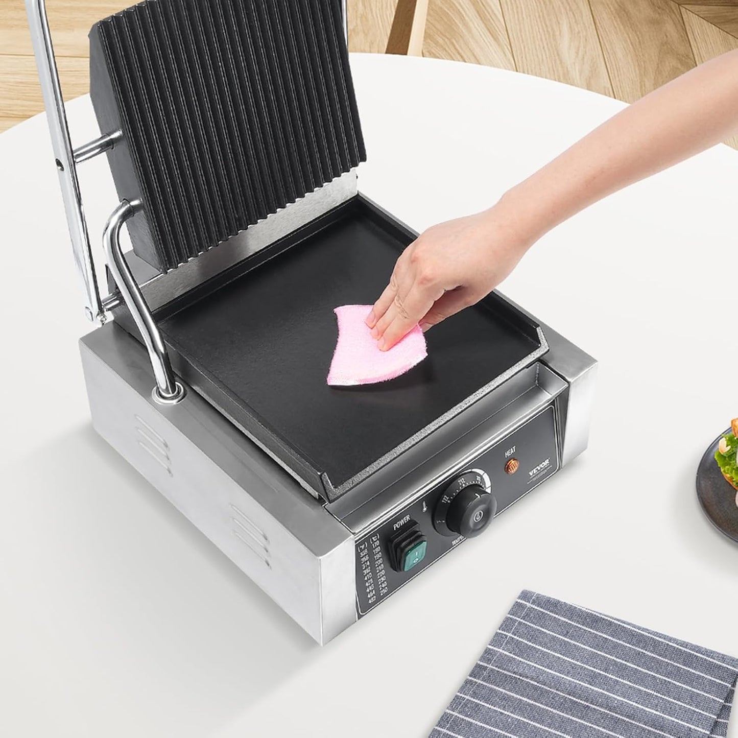 VEVOR 7 IN 1 Electric Contact Grill,1800W Indoor Panini Press Griddle,Stainless Steel Teppanyaki Grill with Nonstick&Removable Iron Plate, 0-446℉ Adjustable Temp Control,LCD Display,110V