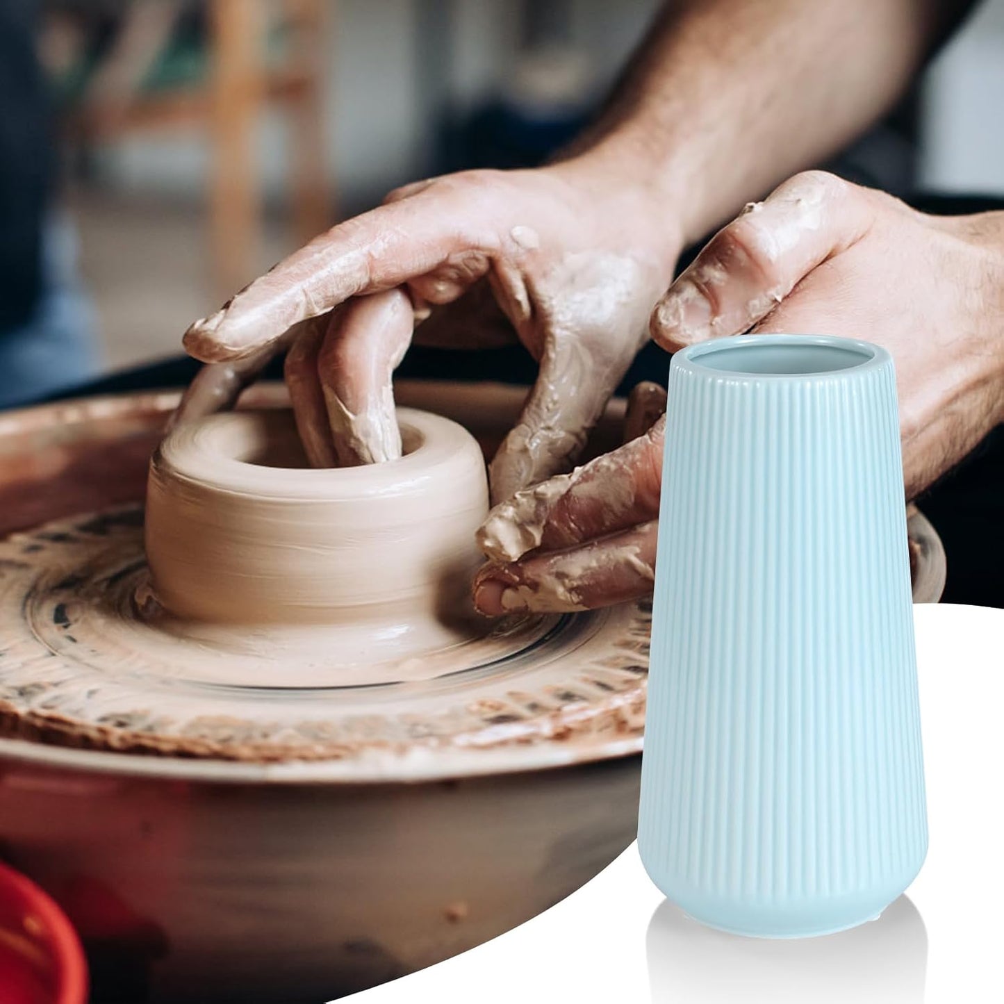 White Ceramic Vase, GUKJOB Small Cute Flower Vase for Pampas Grass, Home, Living Room, Dining Table, Farmhouse, Office Decor, Bedroom, Table, and Kitchen Shelf (White)
