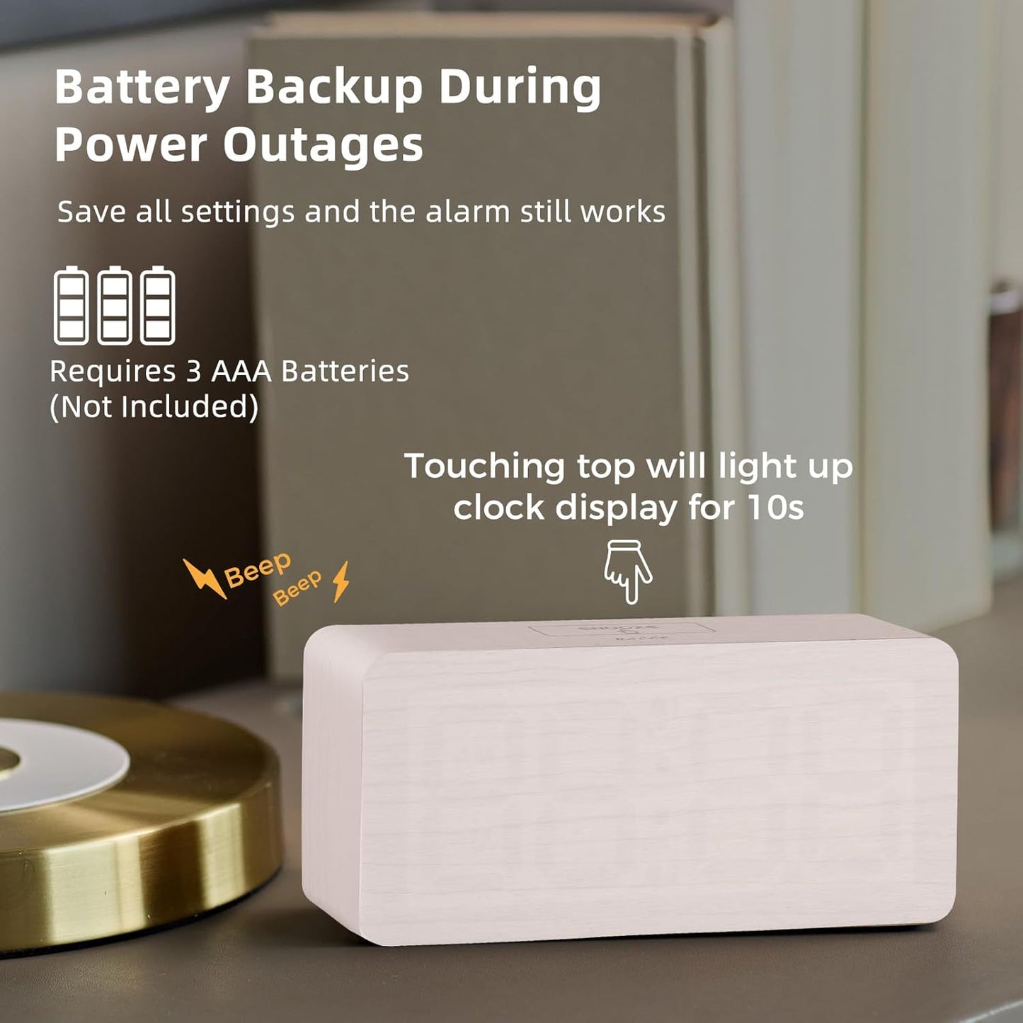 Purilite Select Wooden Digital Alarm Clock with Large LED Display