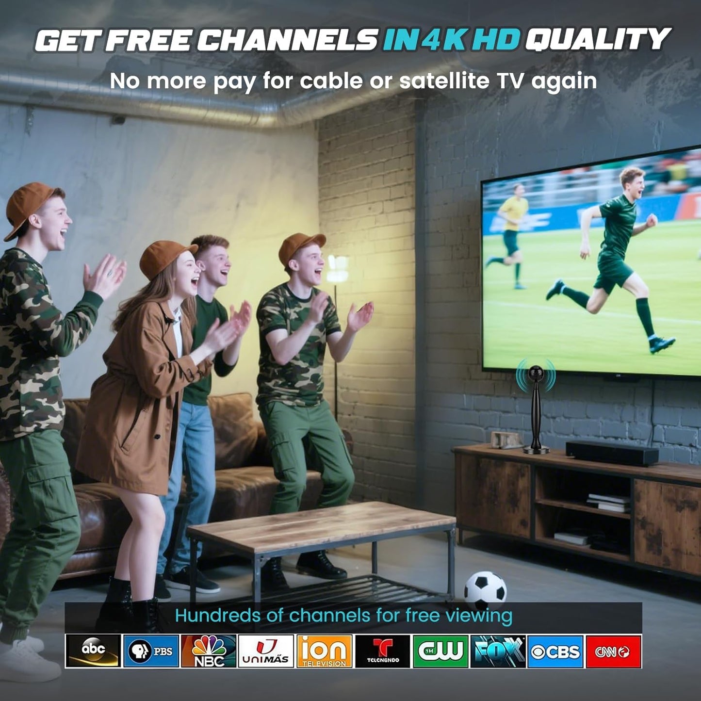 TV Antenna, TV Antenna Indoor for Local Channels, Antenna for Smart TV, Digital TV Antenna with Signal Booster, Long Range HD TV Antenna, Supports 4K 1080p, 18ft Coax HDTV Cable