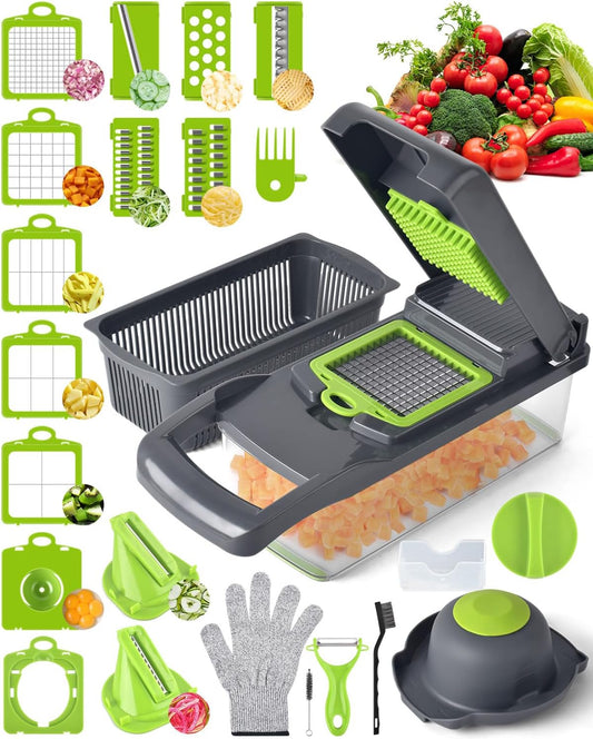 Vegetable Chopper for Kitchen, 26 in 1 Onion Chopper Slicer Dicer Potato Cutter Food Chopper Veggie Salad Maker Dicing Machine Potato Fruit Dicer with Container