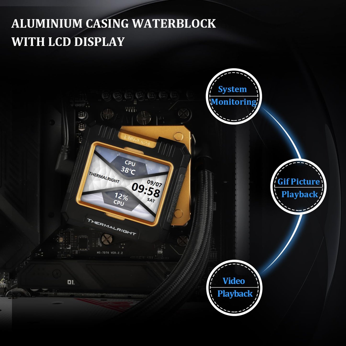 Thermalright FW 360 Black ARGB-360mm AIO CPU Liquid Cooler,IPS LCD Screen with 320 * 240 Resolution,for AM5/Intel LGA1700,‘2.4 inch’Magnet-Absorbent LCD Screen for Images -Black
