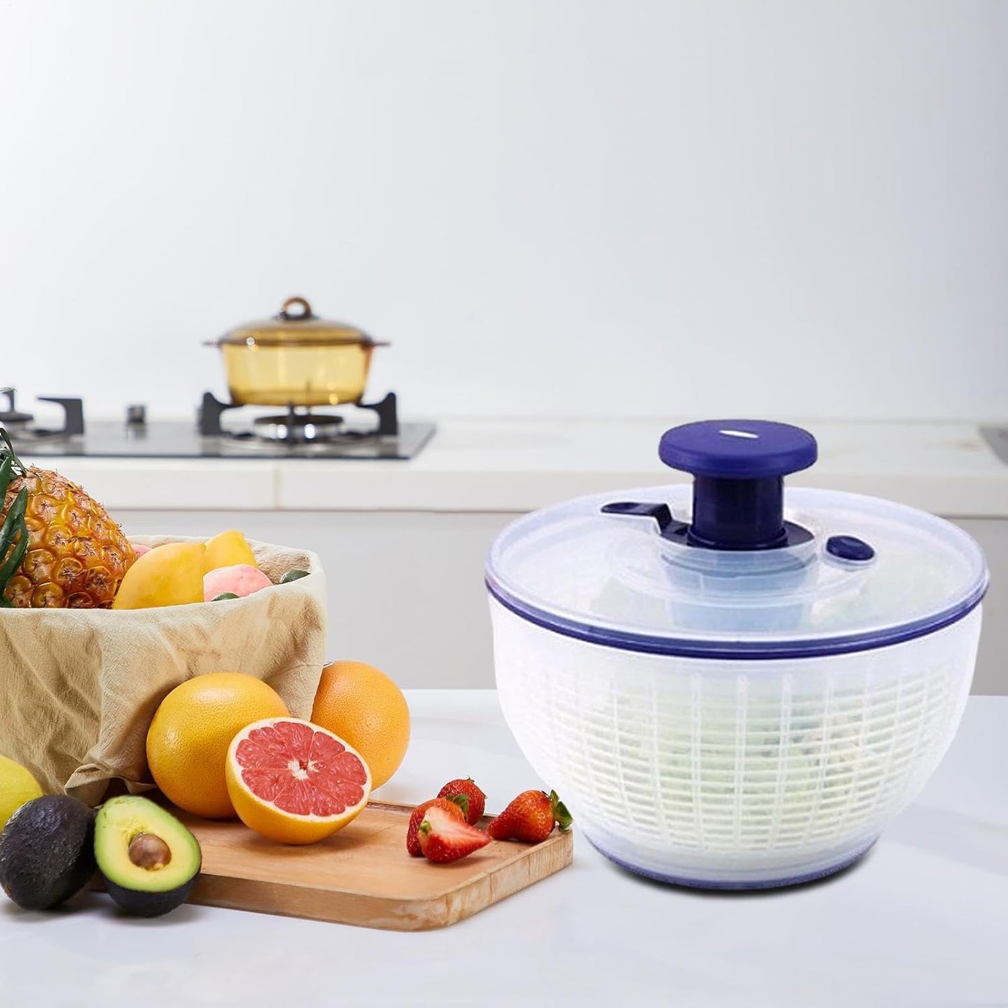 Salad Spinner, Quick Drying Lettuce Spinner | Large Capacity Vegetable Washer, Easy Pump Mechanism, Stable Non-Slip Base, essantial Kitchen Accessory for Fresh Produce