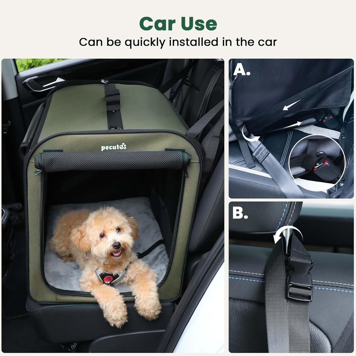 Pecute Collapsible Dog Crate for Pets<15kg, Pet Carrier Stable and Light Weight, Soft Dog Crate with Breathable Windows, Portable Dog Carrier with Curtain 61×45×52 cm (Green)