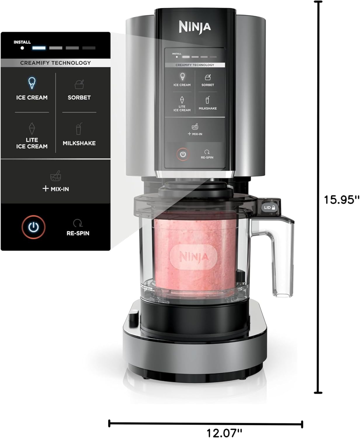 Ninja NC301 CREAMi Ice Cream Maker, for Gelato, Mix-ins, Milkshakes, Sorbet, Smoothie Bowls & More, 7 One-Touch Programs, with (2) Pint Containers & Lids, Compact Size, Perfect for Kids, Silver