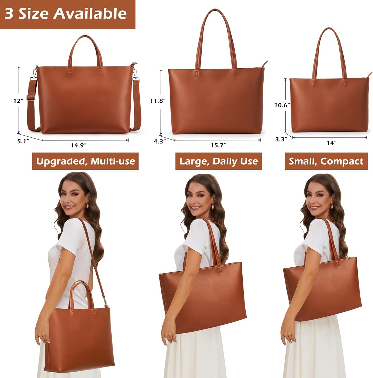 KALIDI Tote Bag Zipper Shoulder Bag Faux Leather Purses for Women Large Casual Handbag Work Dating College
