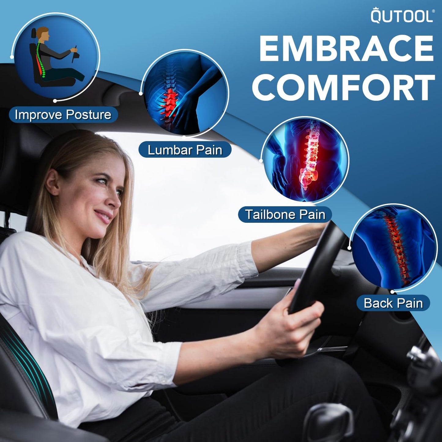 Lumbar Support Pillow for Office Chair Car Memory Foam Back Cushion Back Pain Relief Improve Posture Large Back Pillow for Computer, Gaming Chair, Recliner with Mesh Cover Double Adjustable Straps