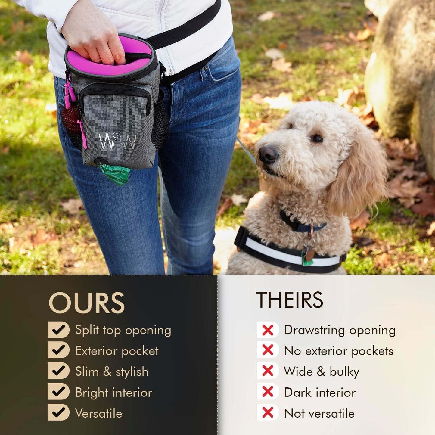 Wolf in Winter Quickdraw XL Dog Treat Pouch Bag for Training with Waste Bag Holder Phone Pocket and Belt Clip – Dog Accessories for Walking Hiking and Puppy Essentials – (Raspberry)