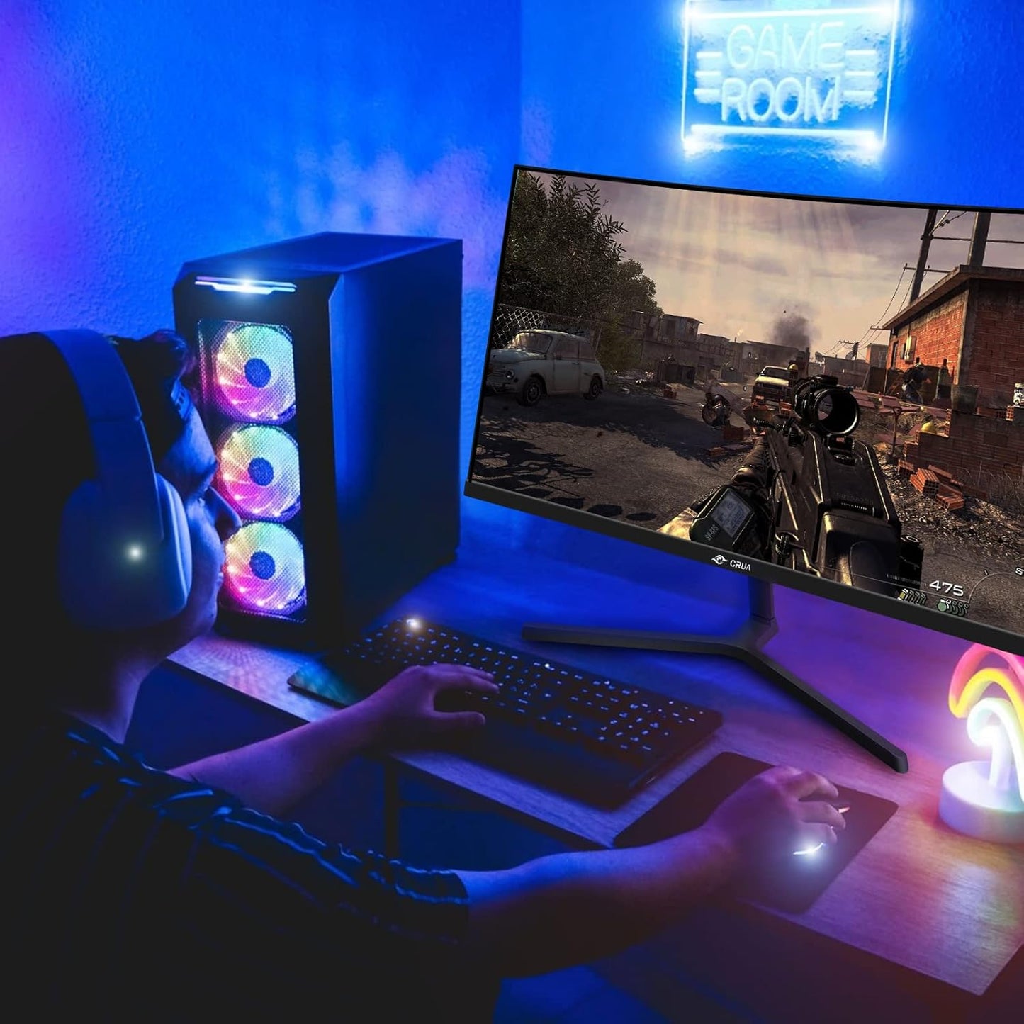 CRUA 34 Inch Curved Gaming Monitor 144HZ, White 21:9 Ultra Wide PC Monitor 1500R WQHD 3440X1440P 120% sRGB Computer Display/VA Panel/PIP& PBP/HDMI2.0 & DP1.4/Tilt Adjustment/Wall Mountable