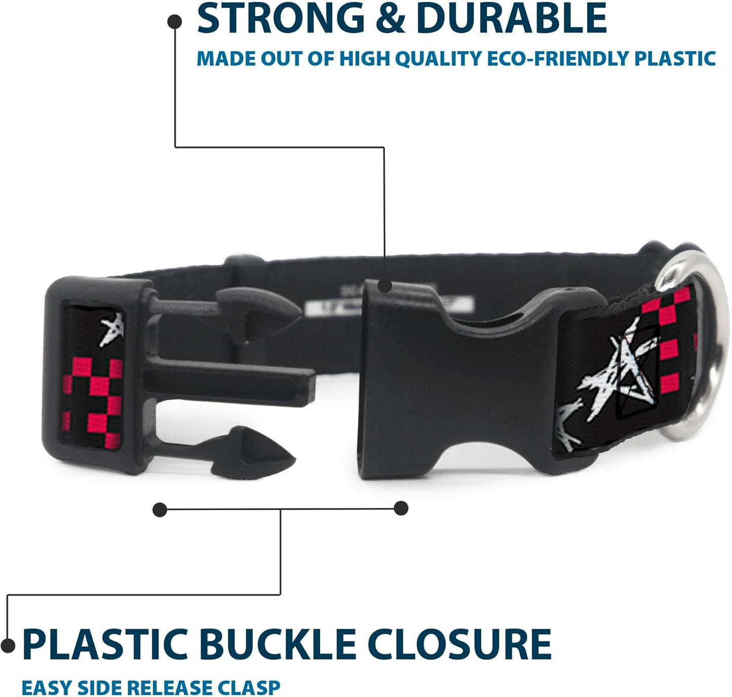 Buckle-Down PC-W21909-M Dog Collar Plastic Clip Buckle, 1"x11"-17", Star Black/White