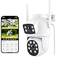 4K 8MP Dual Lens Security Camera Outdoor, 2.4Ghz/5Ghz WiFi 360°PTZ Camera Surveillance Exterieur, Auto Tracking, Human Detection, Color Night Vision, 2-Way Audio, IP66 Waterproof