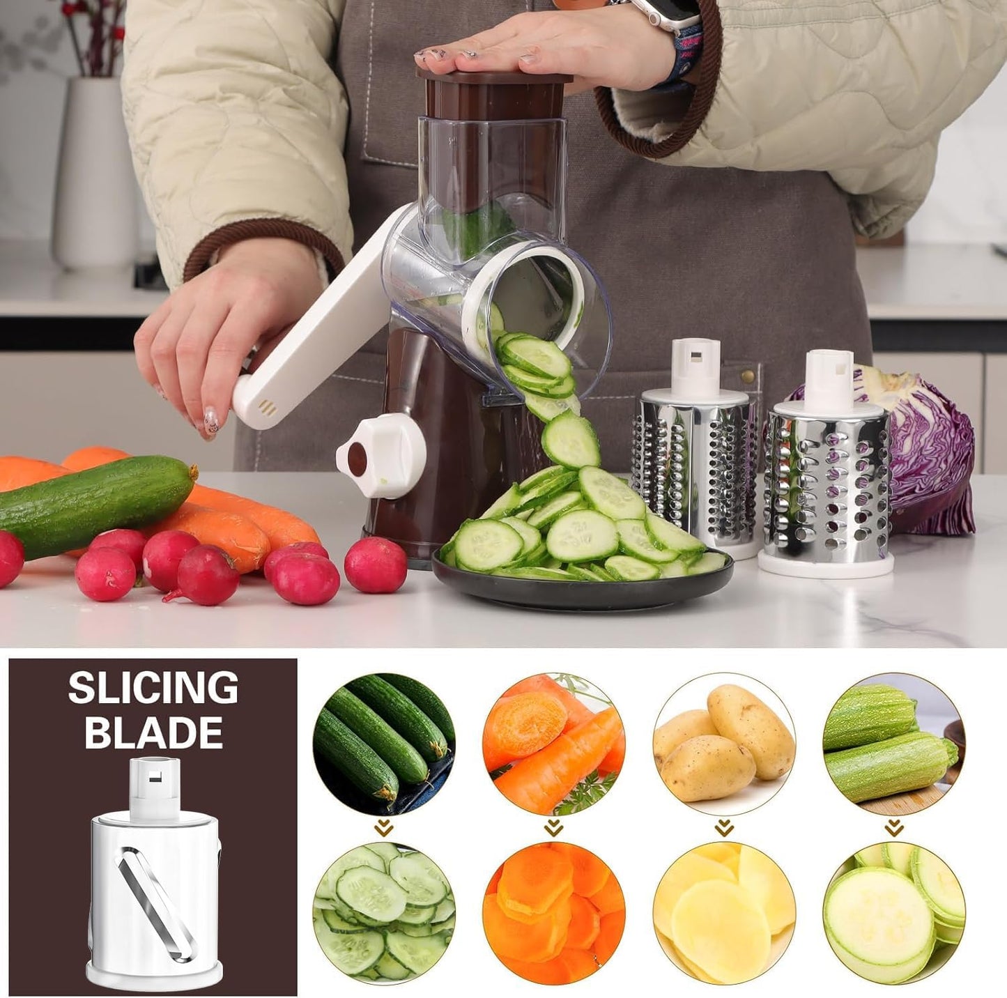 Purilite Select Rotary Cheese Grater with 3 Stainless Steel Blades