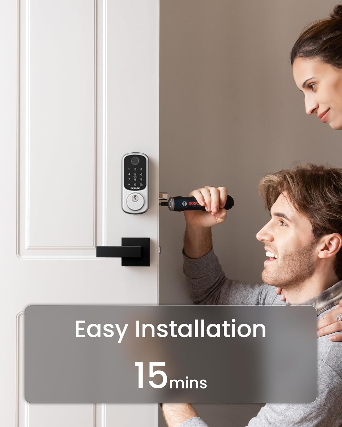 DESLOC B200 Fingerprint Smart Door Lock, Keyless Entry Door Lock, App Control, Easy Installation, Front Door Smart Deadbolt Lock, Touchscreen Keypad, Emergency Power Port, 12 Months Battery, IP54