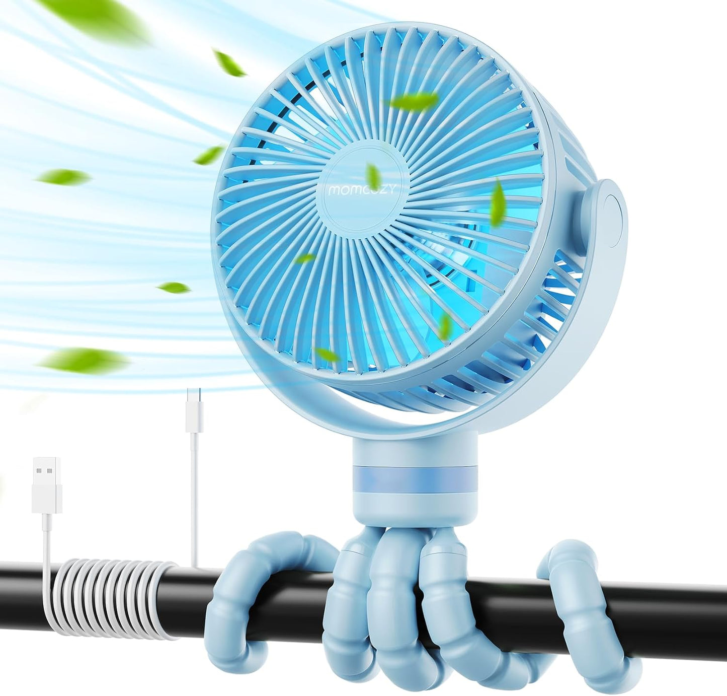 Momcozy Portable Stroller Fan, 27H Ultra-long Battery Life, Detachable 4 Speed 360°Rotate, LED Night Light with 2 Modes, USB Rechargeable and Handheld Cooling Fan for Travel, Car Seat