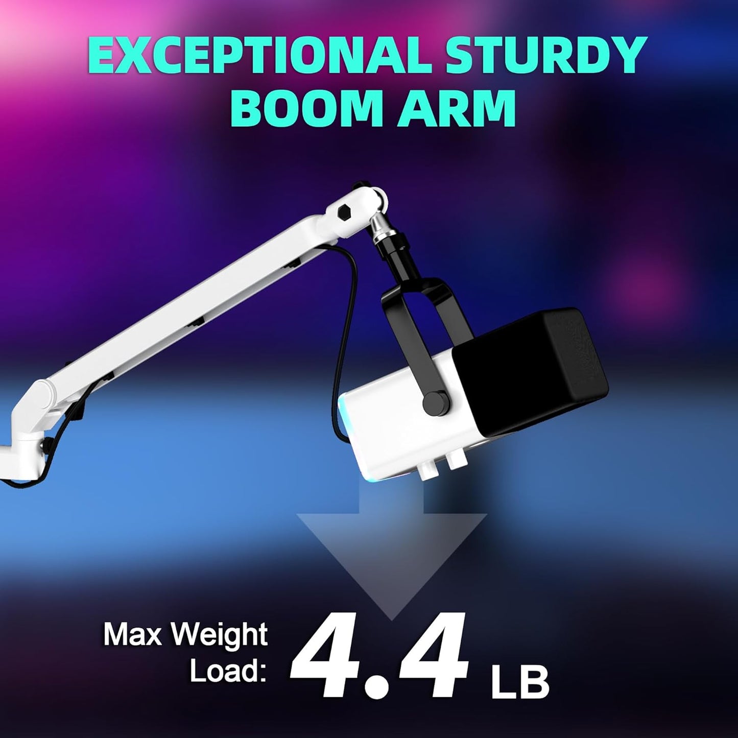 Microphone Boom Arm, Low Profile Mic Arm Professional Adjustable Solid Desk Mount Clamp,Cable Management Microphone Arm Stand for Podcast Streaming Gaming Studio Mic Stand White