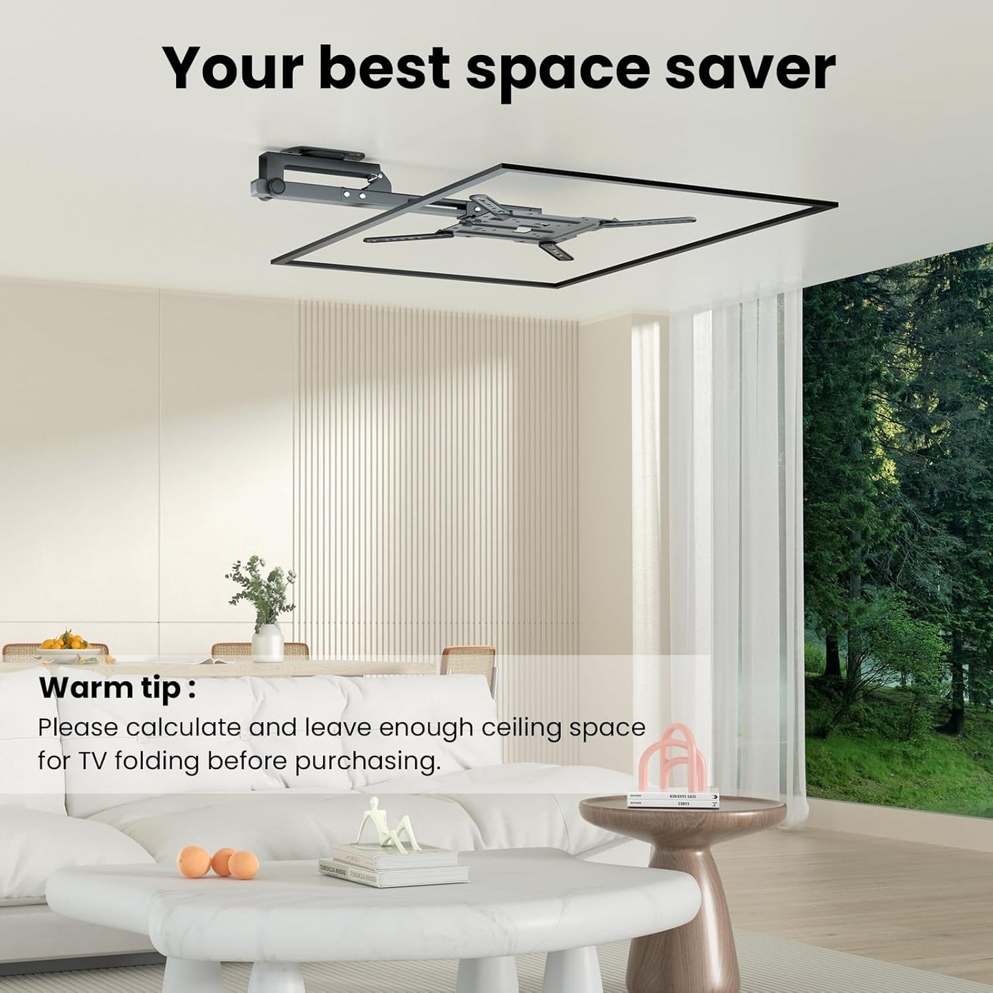 Ceiling TV-Mount Flip Down Folding - 23-55'' Manual Drop Down TV Mount, Fits Flat and Pitched Roof, Height Adjustable, Swivel, Max Load 44 lbs, Max VESA 400x400 mm, Black