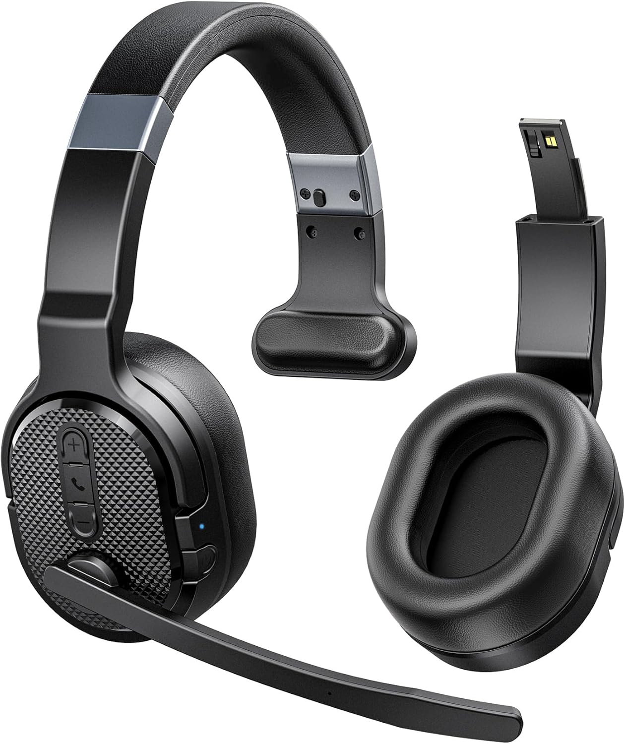 Trucker Bluetooth Headset, Wireless Headsets with Noise Cancelling Microphone, 40+Hrs HD Talktime Bluetooth Headphones with Detachable Earpad/Single+Dual Mode for Office/Driving/Home