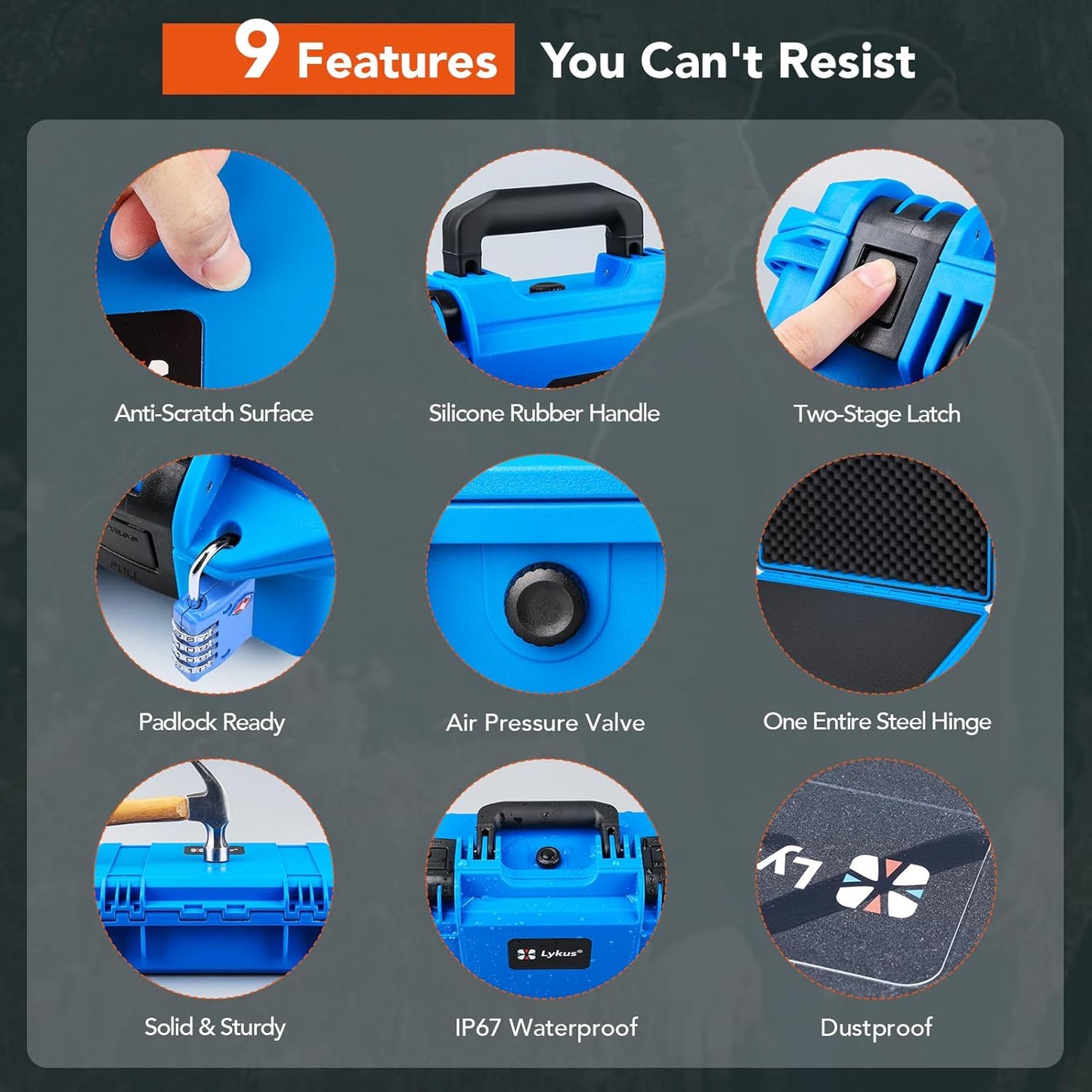 Lykus HC-4410 Waterproof Hard Case with Customizable Foam Insert, Interior Size 17.32x11.42x4.72 in, Suitable for up to 16" Laptop,Starlink Mini,Keyboard,Drill,Audio Mixer,mic,Flashlight,and More