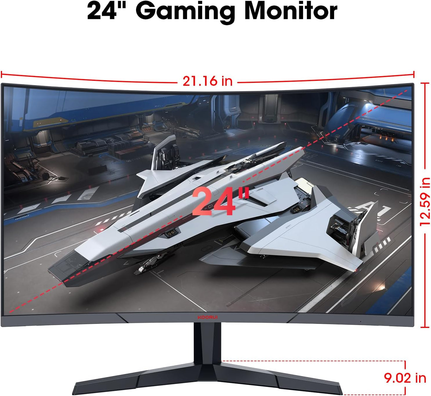 KOORUI 24 Inch Gaming Monitor - FHD 1080P Curved Monitors 180Hz VA, Built-in Adaptive Sync with 1ms, 1500R with Ultra-Thin, HDMI X2 / DP, VESA Compatible, Tilt Adjustable, Eye Care 24E6CA