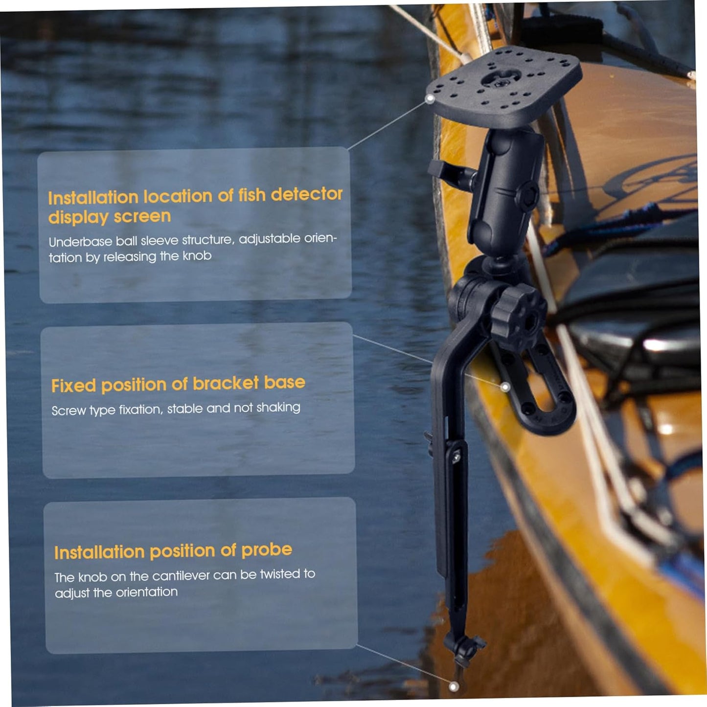 Kayak Fish Finder Mount 360° Adjustable 1.5" Ball Kayak Transducer Mount with Expandable Suspension Arm Fish Finder Transducer ..