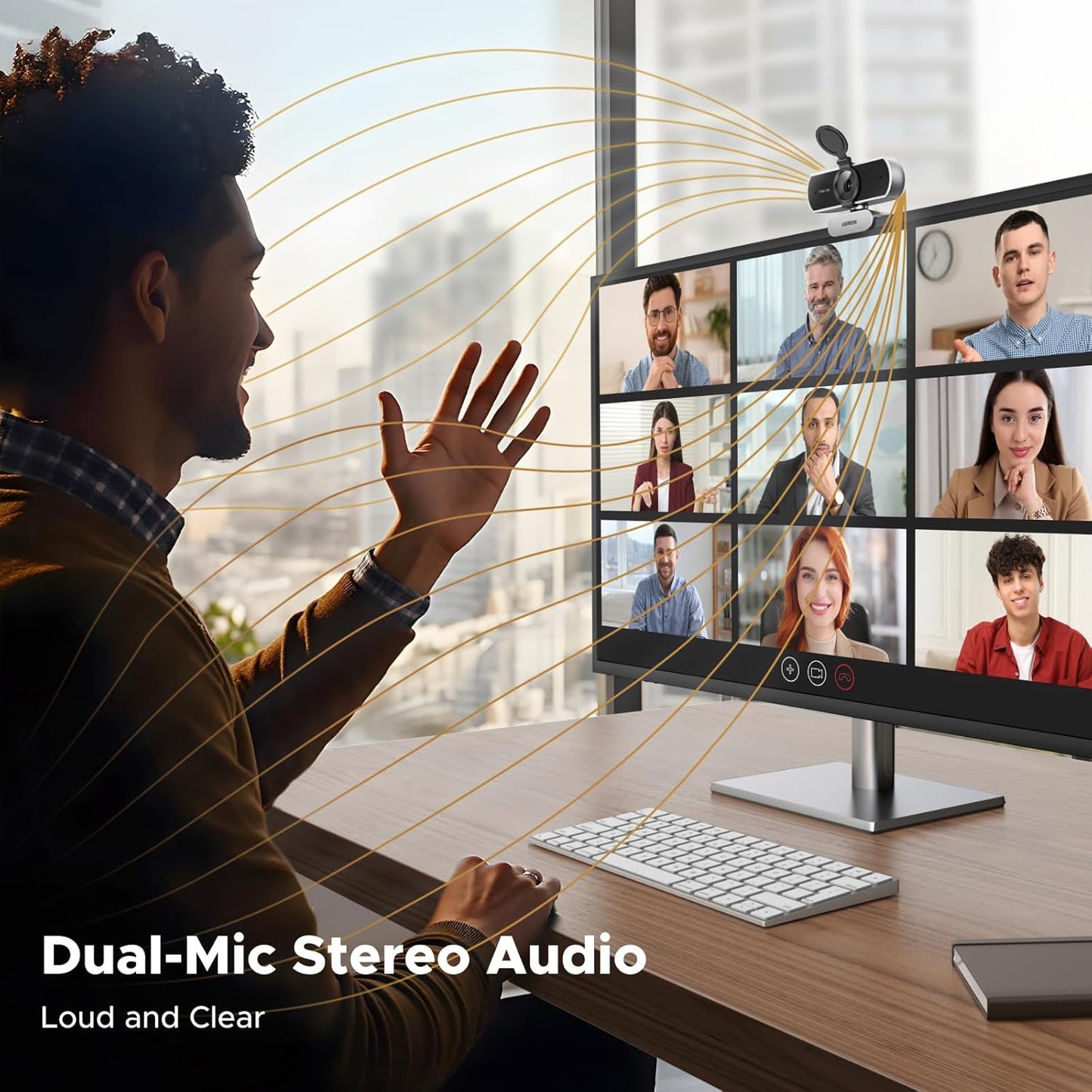 UGREEN 1080P Webcam with 2 Noise-Canceling Microphones, Live Streaming Web Camera, HD Auto Light Correction, USB-A Computer Camera for Zoom/Skype/Teams, Conferencing & Video Calling, PC/Mac/Laptop