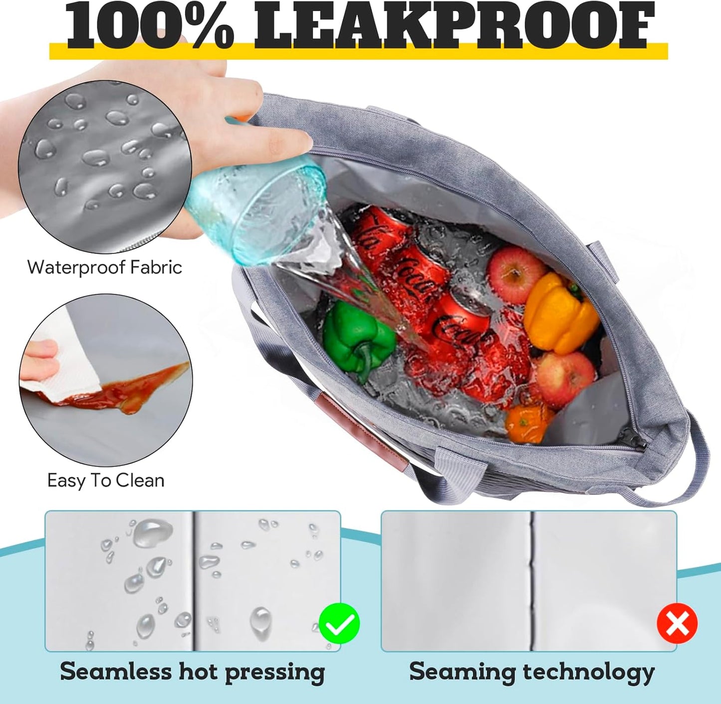 INSMEER Extra Large Tote Cooler Bags - 45 Cans/35L, Collapsible Soft Side Cooler with Shoulder Strap, Leakproof/Waterproof/Insulated/Reusable Grocery Bag for Beach, Camping, Travel, Grocery Shopping