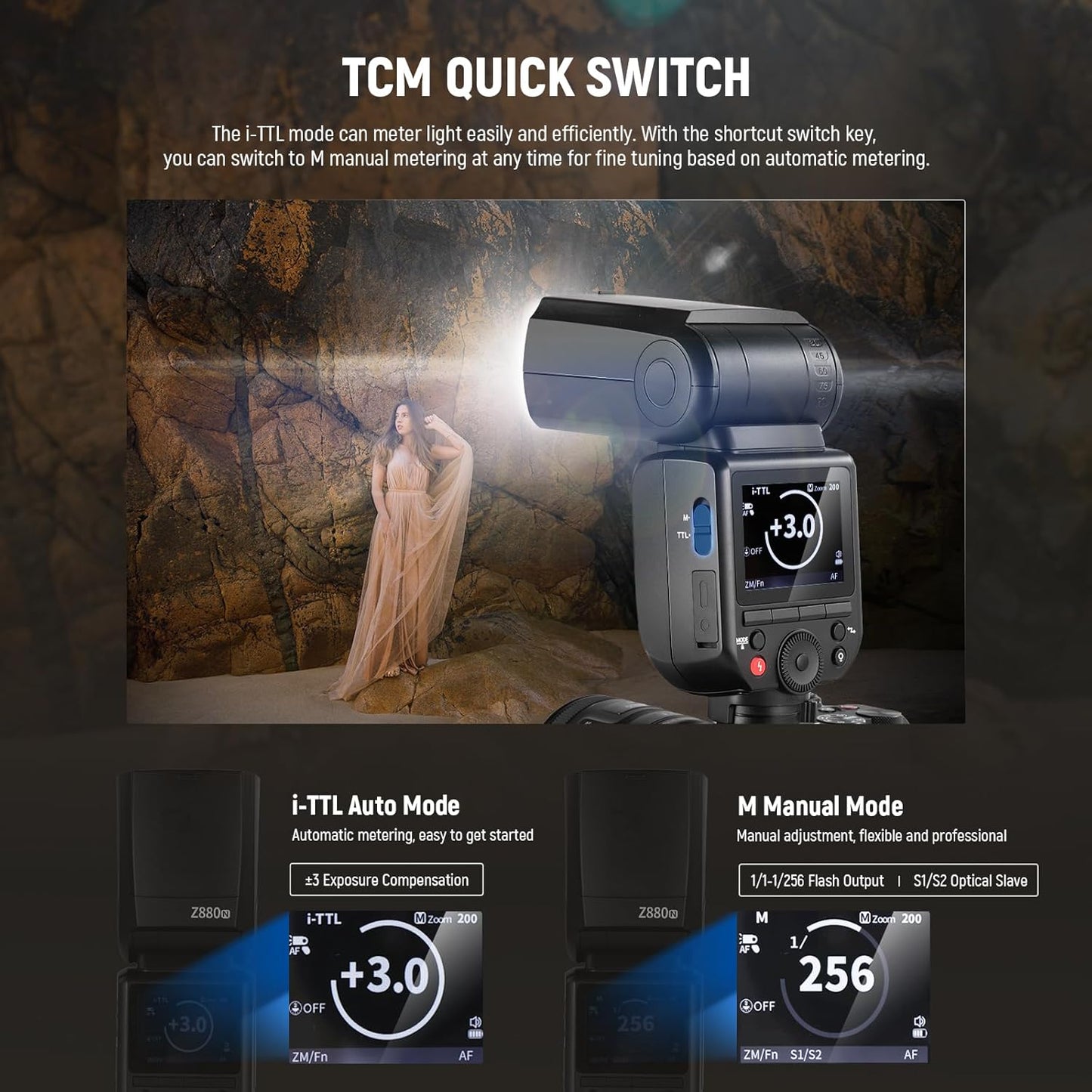 NEEWER Z880-C 2.4G 76Ws TTL Camera Flash Speedlite Compatible with Canon, Upgraded UI, Adjustable Modeling Lamp, TTL/M Quick Switch TCM Key, 1/8000s HSS 7.4V/2600mAh Battery 480 Full Power Flash