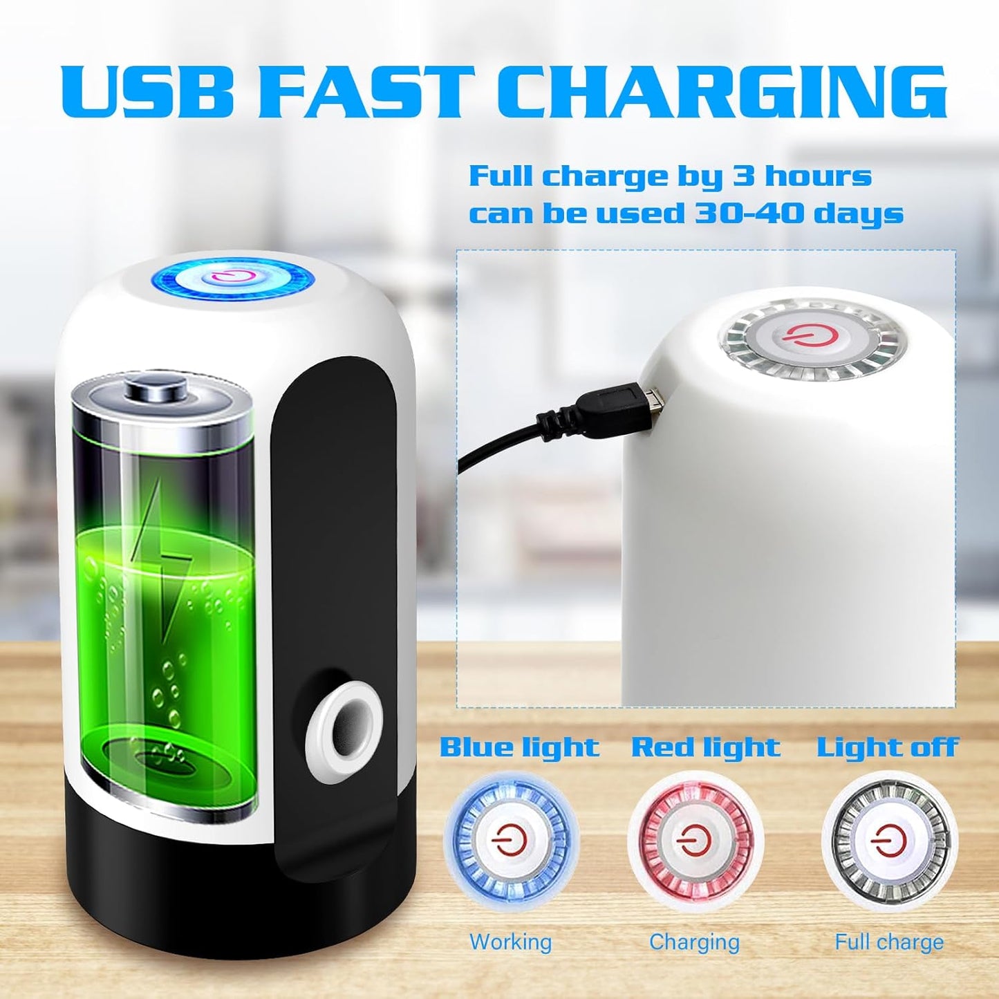 5 Gallon Water Dispenser Pump Rechargeable, Water Dispenser for 5 Gallon Bottle Bottom Loading, Portable USB Charging Automatic Drinking Mini Water Jug Dispenser