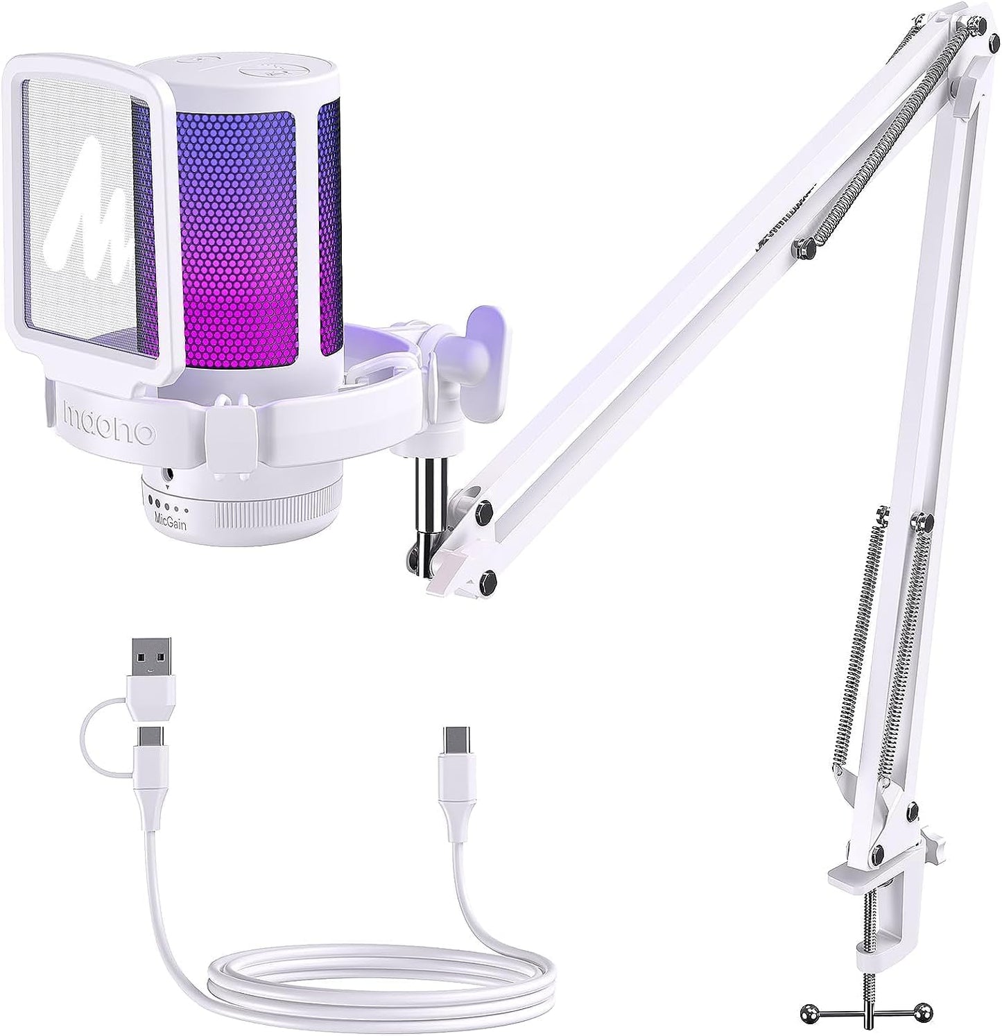 MAONO Gaming USB Microphone, Noise Cancellation Condenser mic with Mute, Gain, Monitoring, Boom Arm for Streaming, Podcast, Vocal, Twitch, YouTube, Discord, PC, Computer, PS4, PS5, Mac, DGM20S