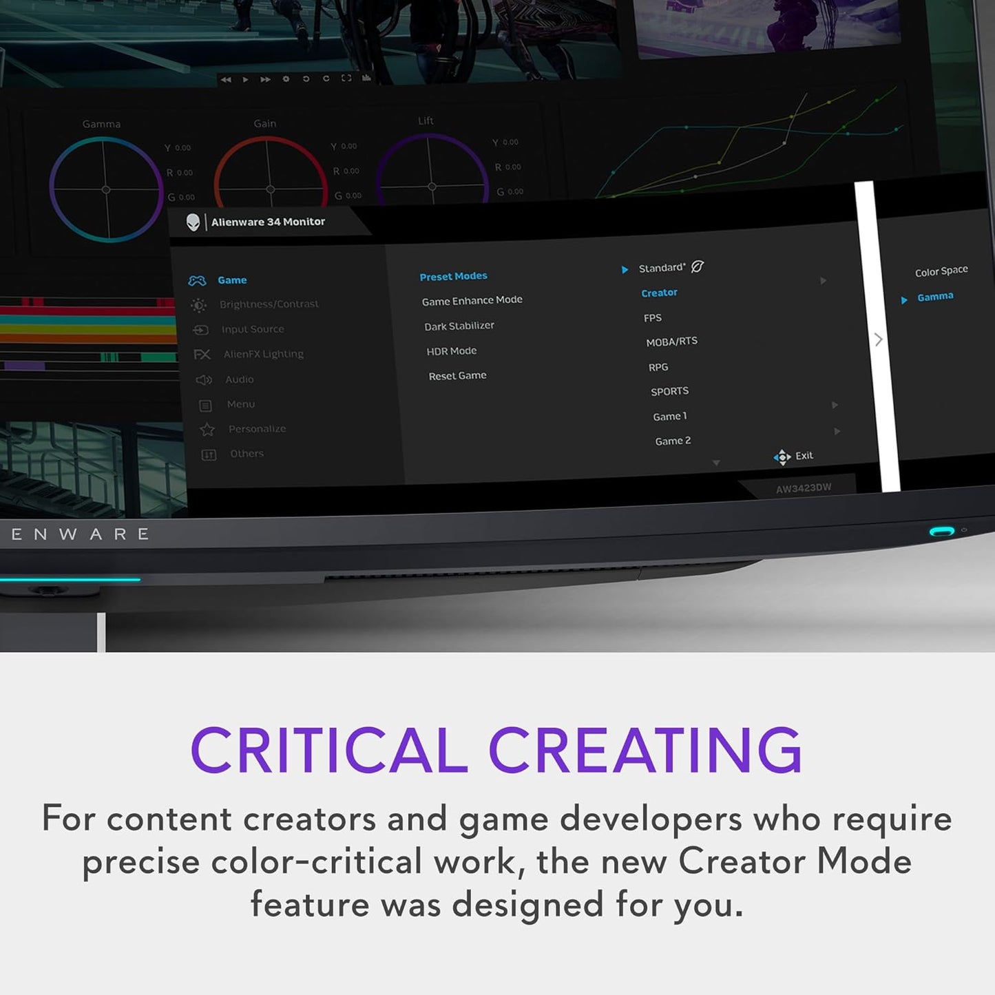 Alienware AW3423DW 34.18-inch Quantom Dot-OLED Curved Gaming Monitor, 3440x1440 pixels at 175Hz, 1800R Curvature, True 0.1ms gray-to-gray, 1Million:1 Contrast Ratio, 1.07 Billions Colors - Lunar Light