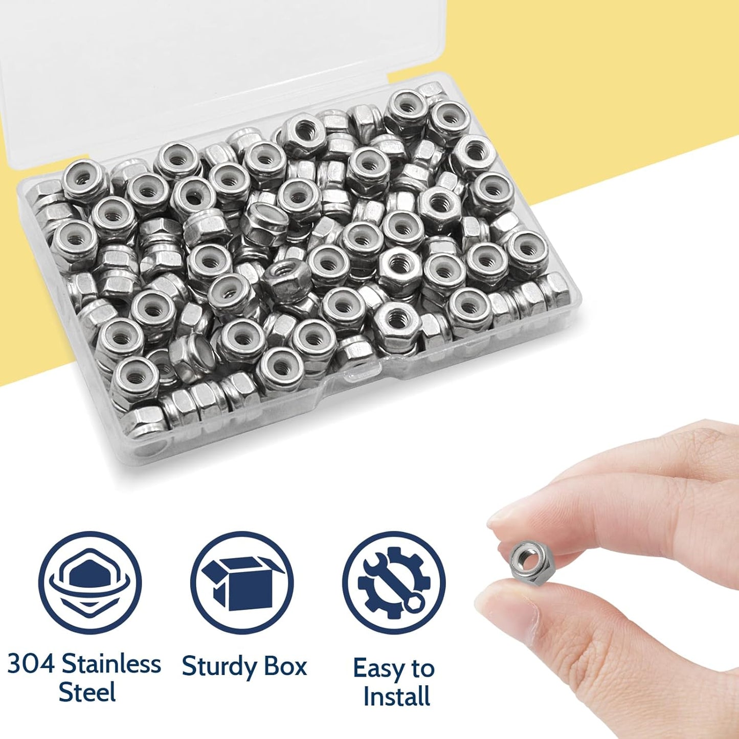 Vifmy 110 Pack 1/4"-20 Inch Lock Nuts,304 (A2-70) Stainless Steel Nylon Insert Locknuts,Standard Inch Thread Nylock Nuts for Bolts
