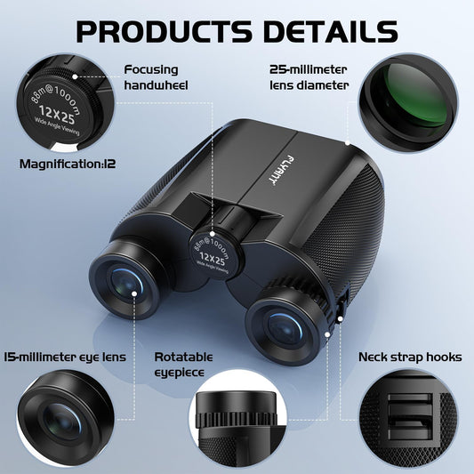 12x25 High Powered Binoculars for Adults, Waterproof Compact Binoculars with Low Light Vision, Premium Long Range Binoculars for Bird Watching, Outdoor Hunting, Travel, Sightseeing, Concert, Cruise - PuriLite