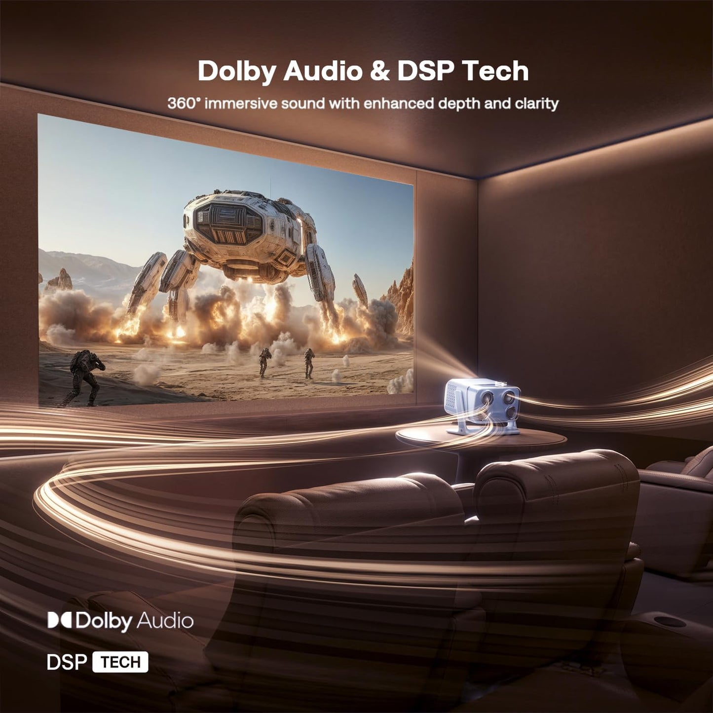 Aurzen Boom mini Google TV 4K Supported Smart Projector with WiFi and Bluetooth, Outdoor & Home Movie Projector with 20W Speakers DoIby Audio, Real-Time Focus & Keystone, 500 ANSI Lumens, Black