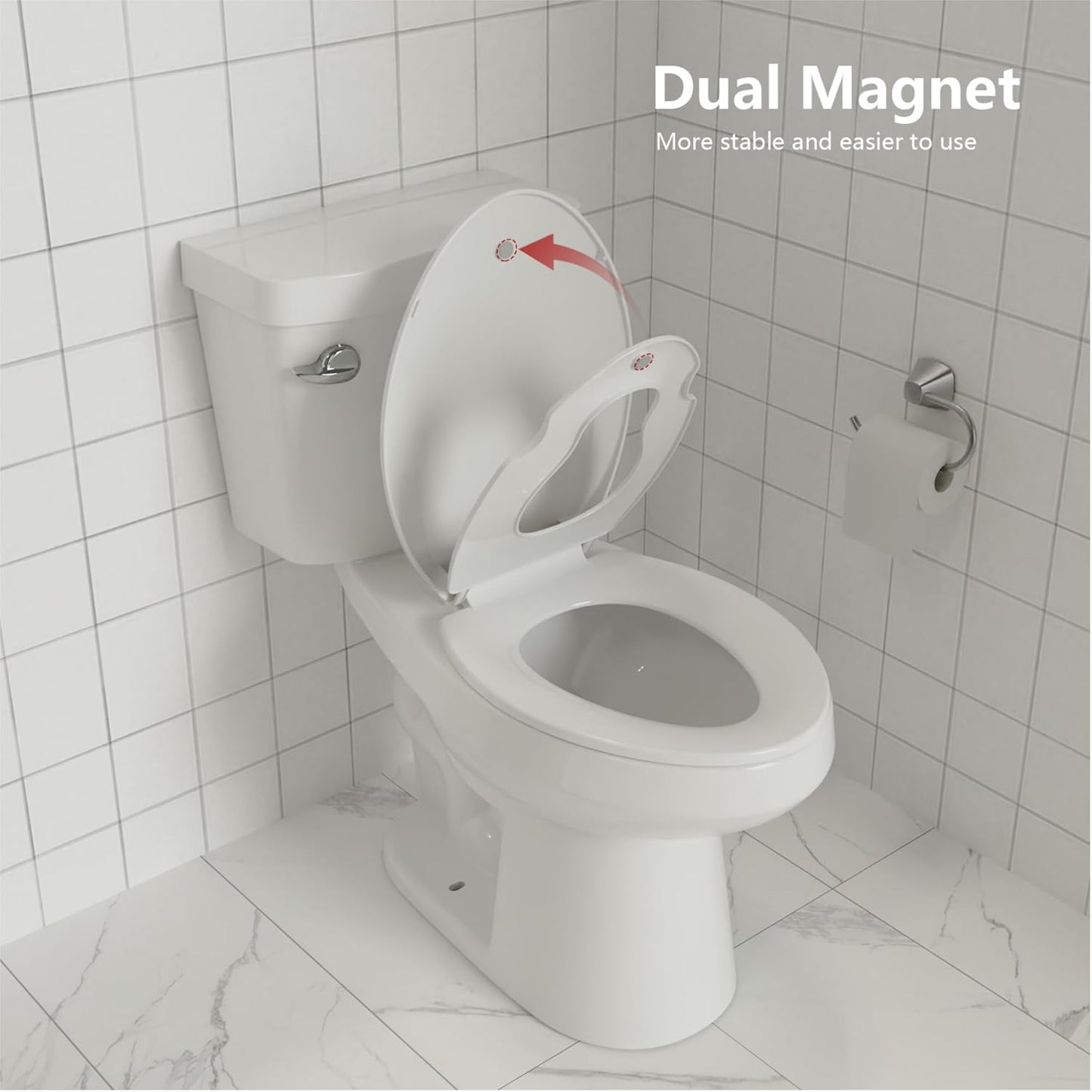 White Elongated Toilet Seat, Slow Close Toilet Cover Seat for Easy Clean and Stain-Resistant, Plastic Toilet Seat with Cover, Quick-Release Hinges and Quick-Attach Hardware