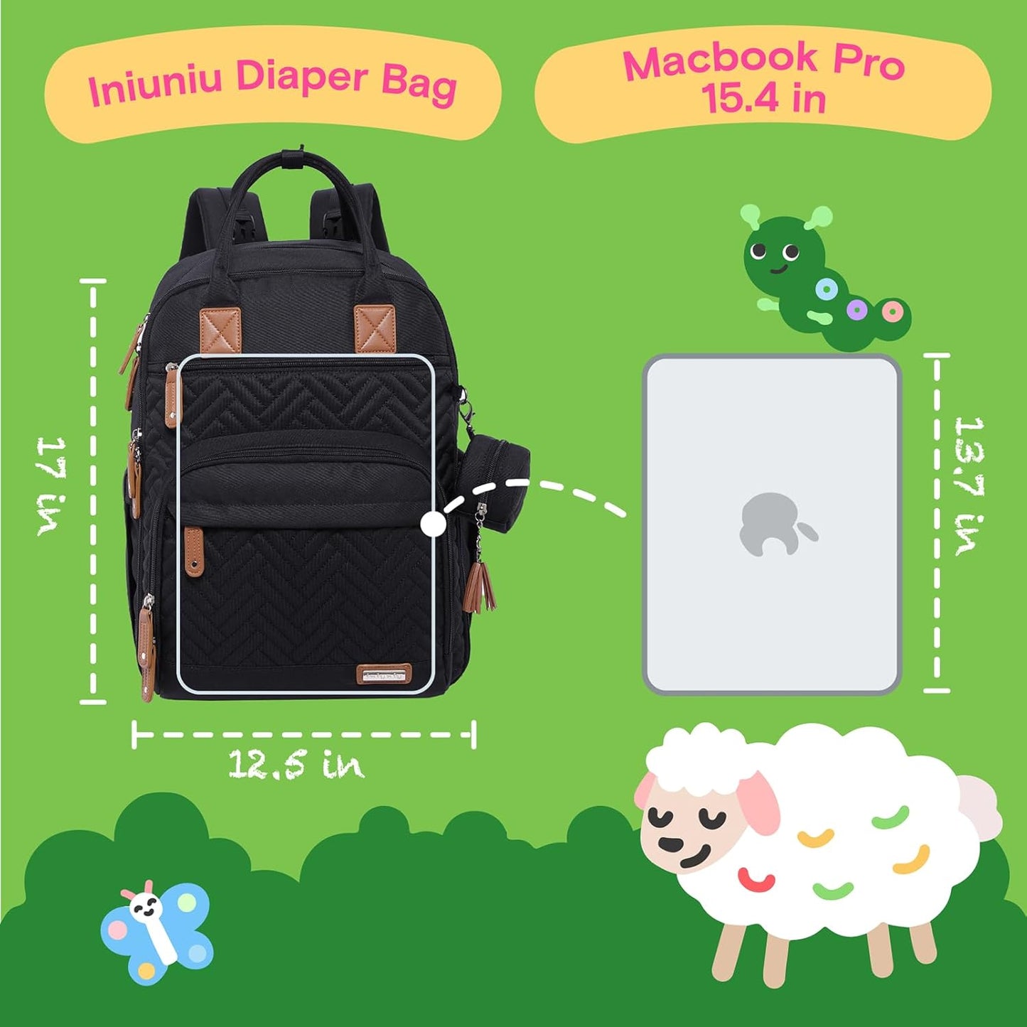 Diaper Bag Backpack, iniuniu Large Baby Bags with Diaper Pouch, Washable Changing Pad, Pacifier Case and Stroller Straps