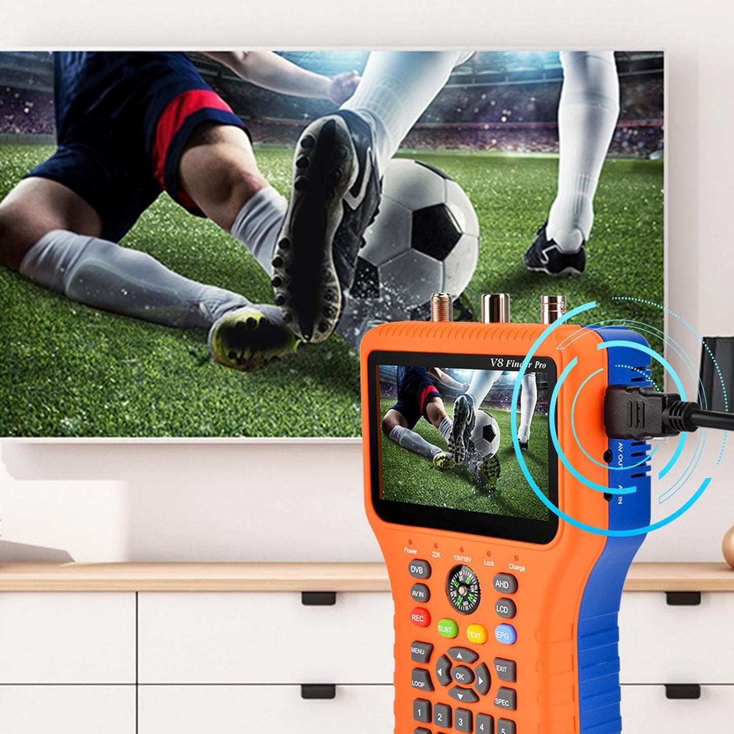 Satellite Finder, V8 Finder PRO FTA DVB S2 S2X Meter Digital Satellite Finder with 4.3inch LCD Screen Compass Function (US Plug)
